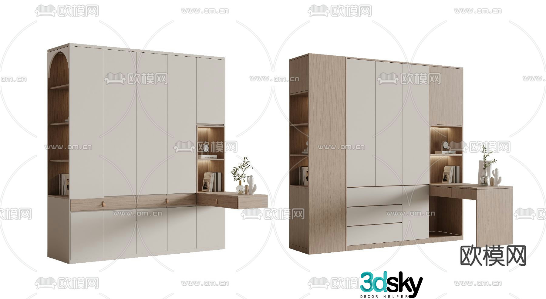 Corner wardrobe integrated desk wardrobe 3d model