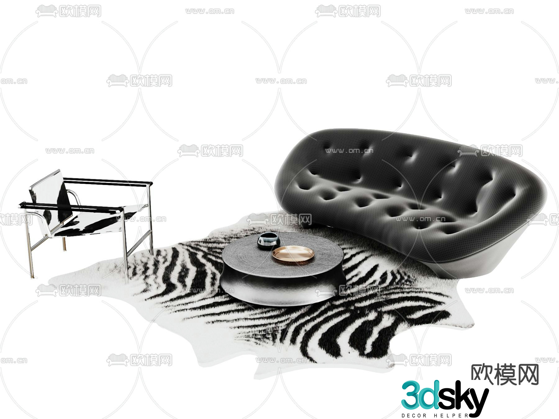 Dark style sofa modular sofa 3D model