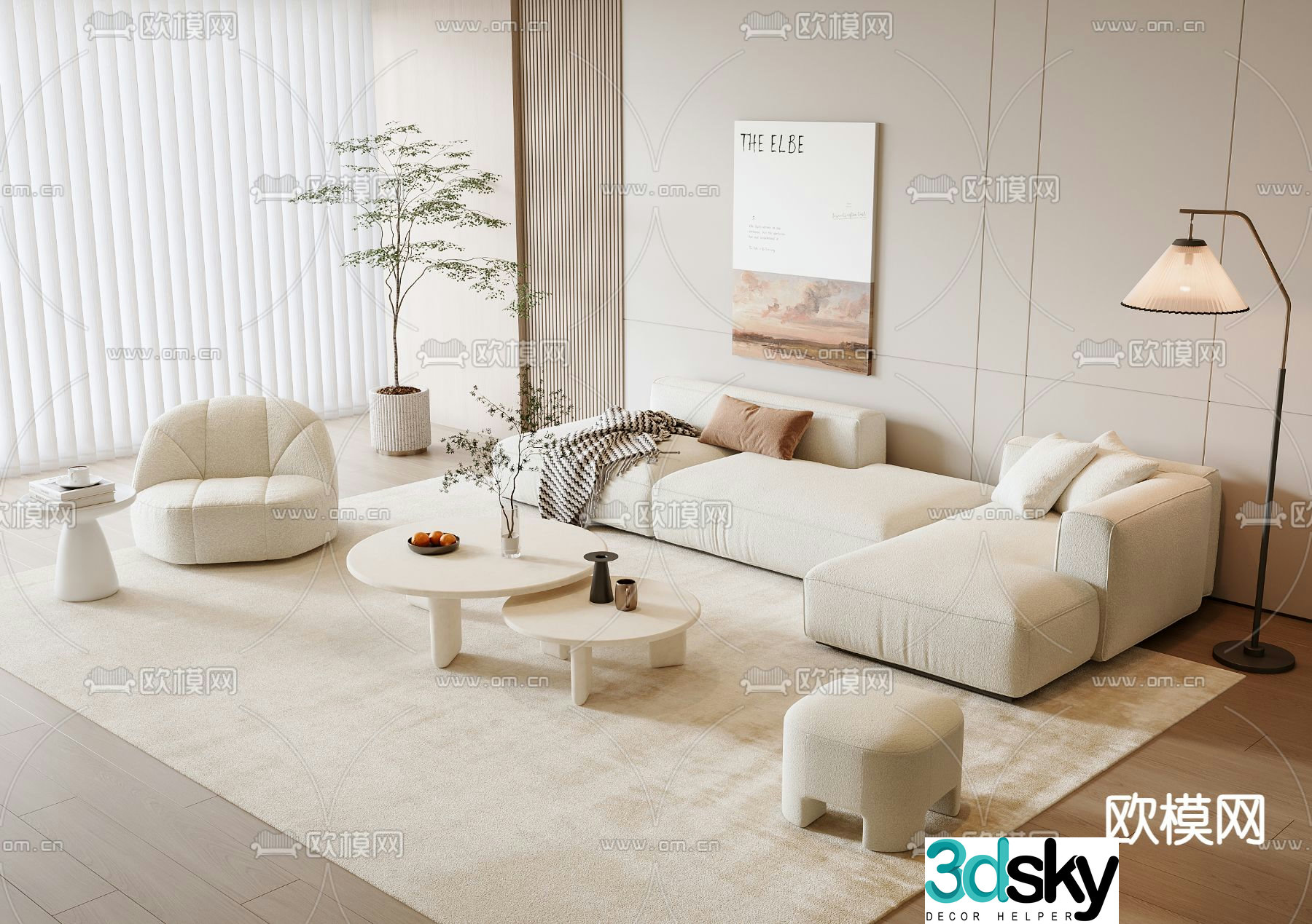 Cream style modular sofa 3d model