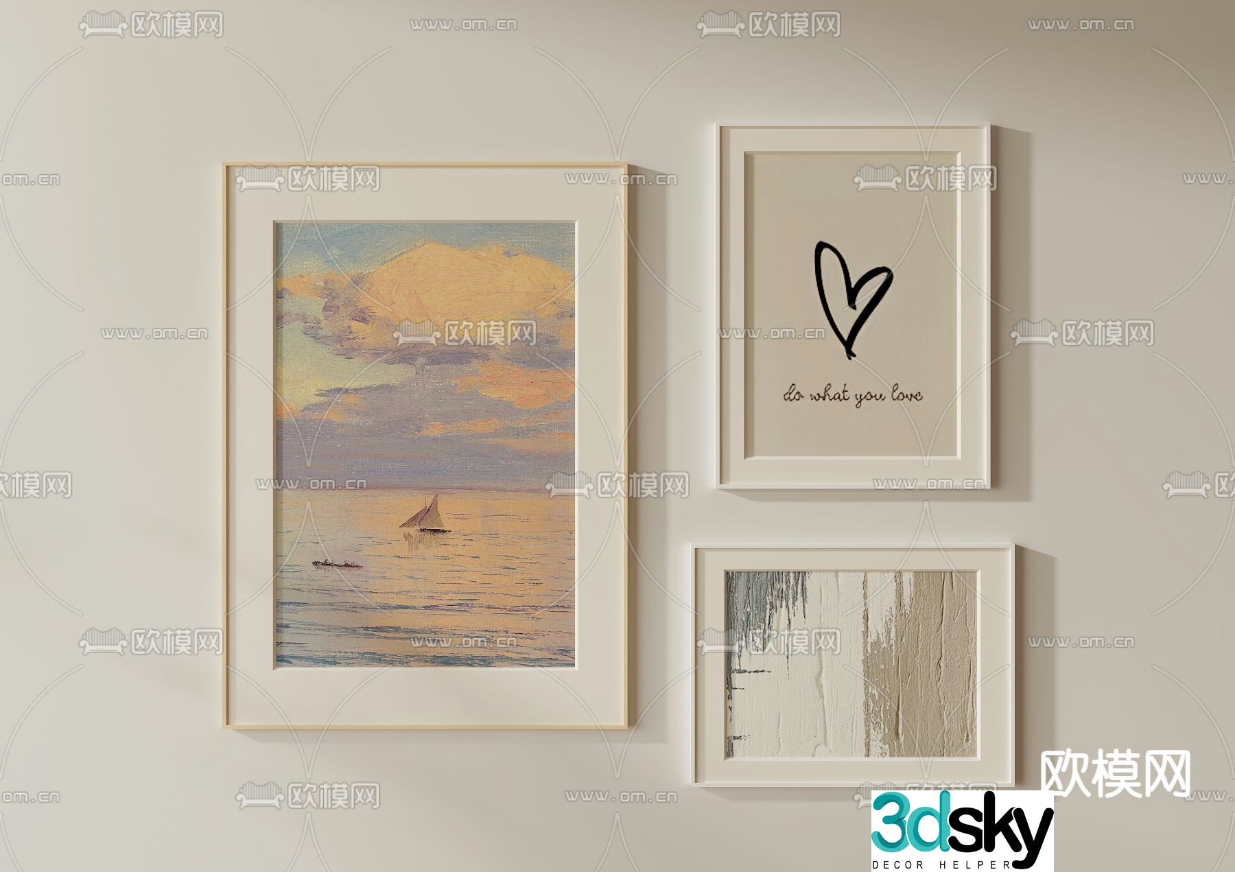 Creamy style texture painting landscape painting combination painting 3d model