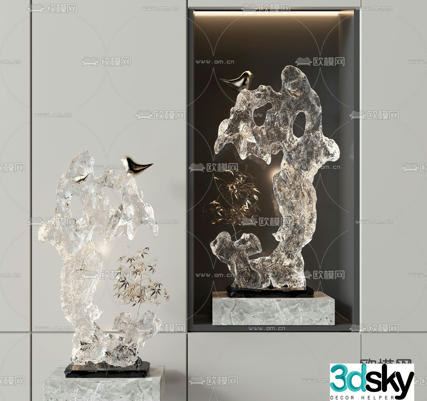 Taihu stone Acrylic sculpture Art ornament 3D model