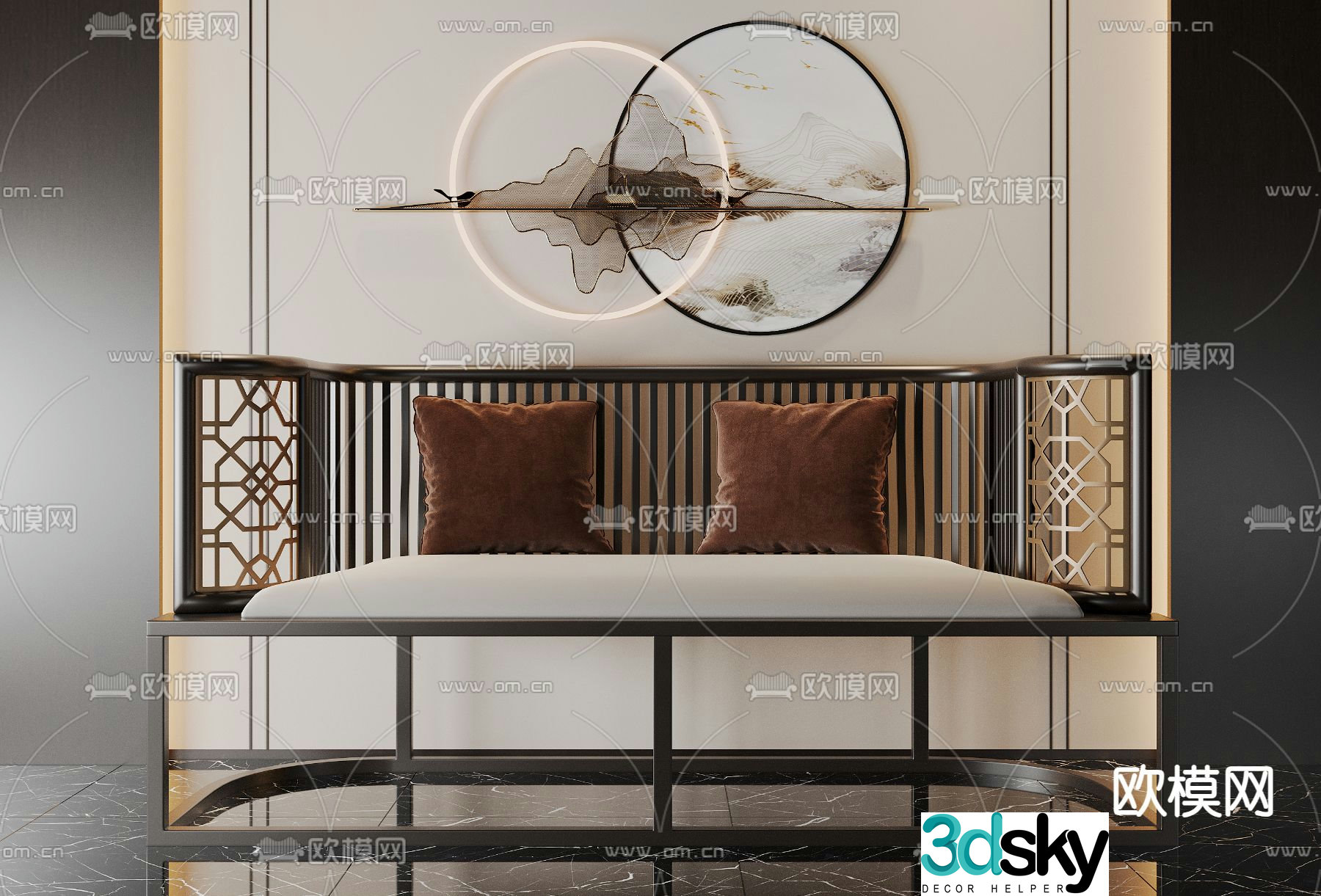 New Chinese style sofa double sofa 3d model