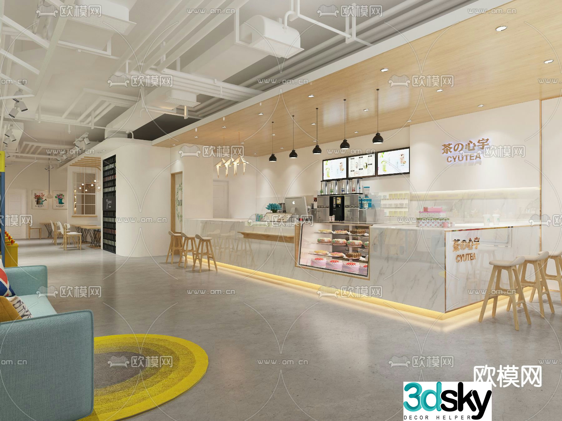 Modern milk tea shop tea bar 3d model