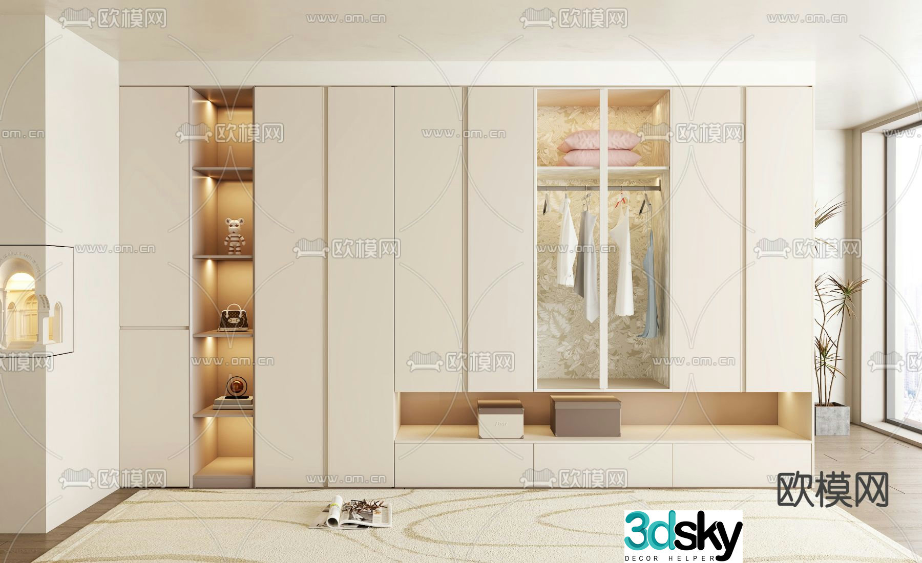Cream style wardrobe wardrobe 3d model