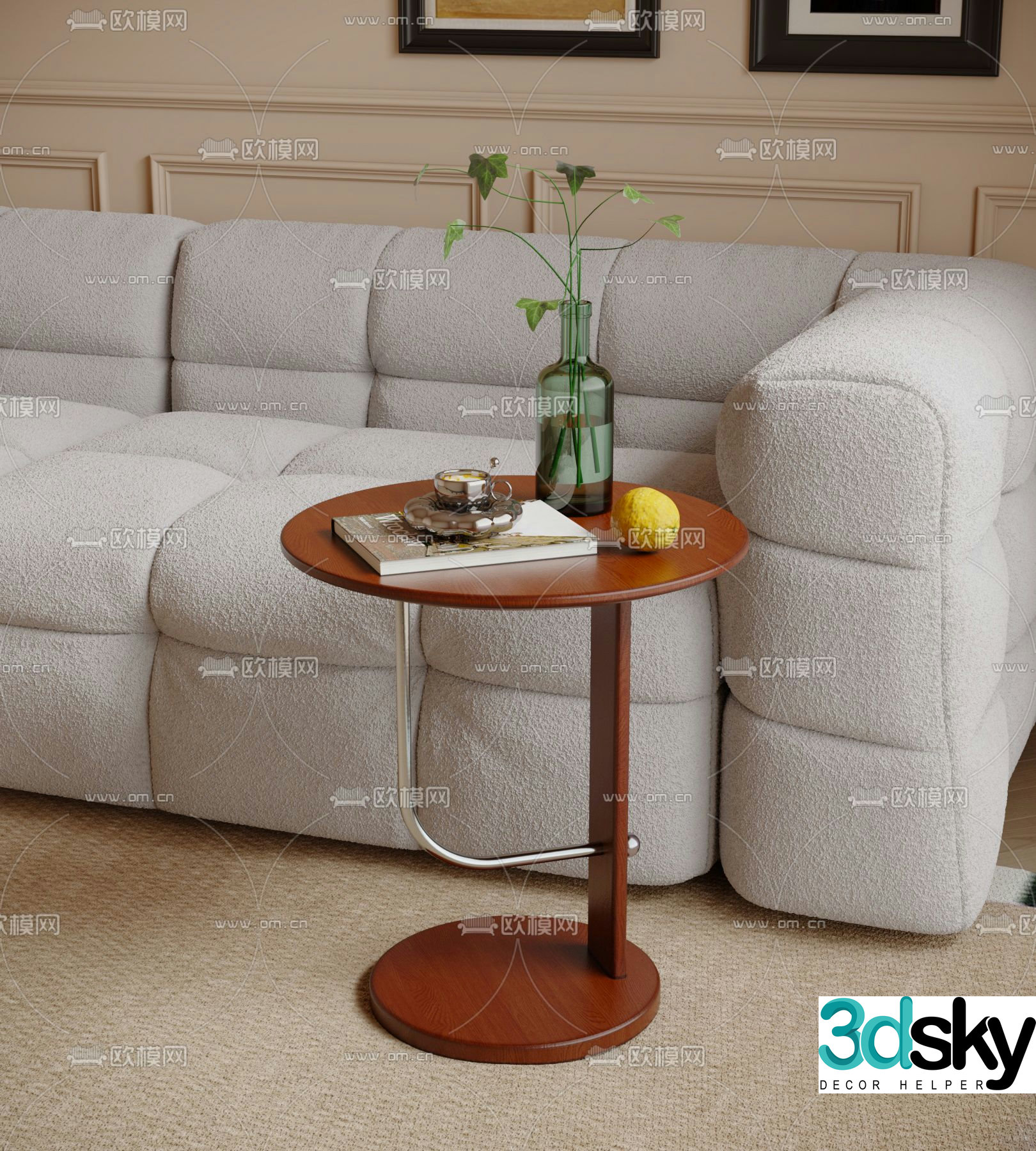 Medieval style corner table round table sofa side table 3D model