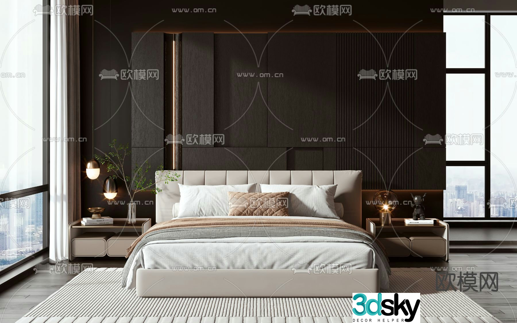 Modern double bed 3d model