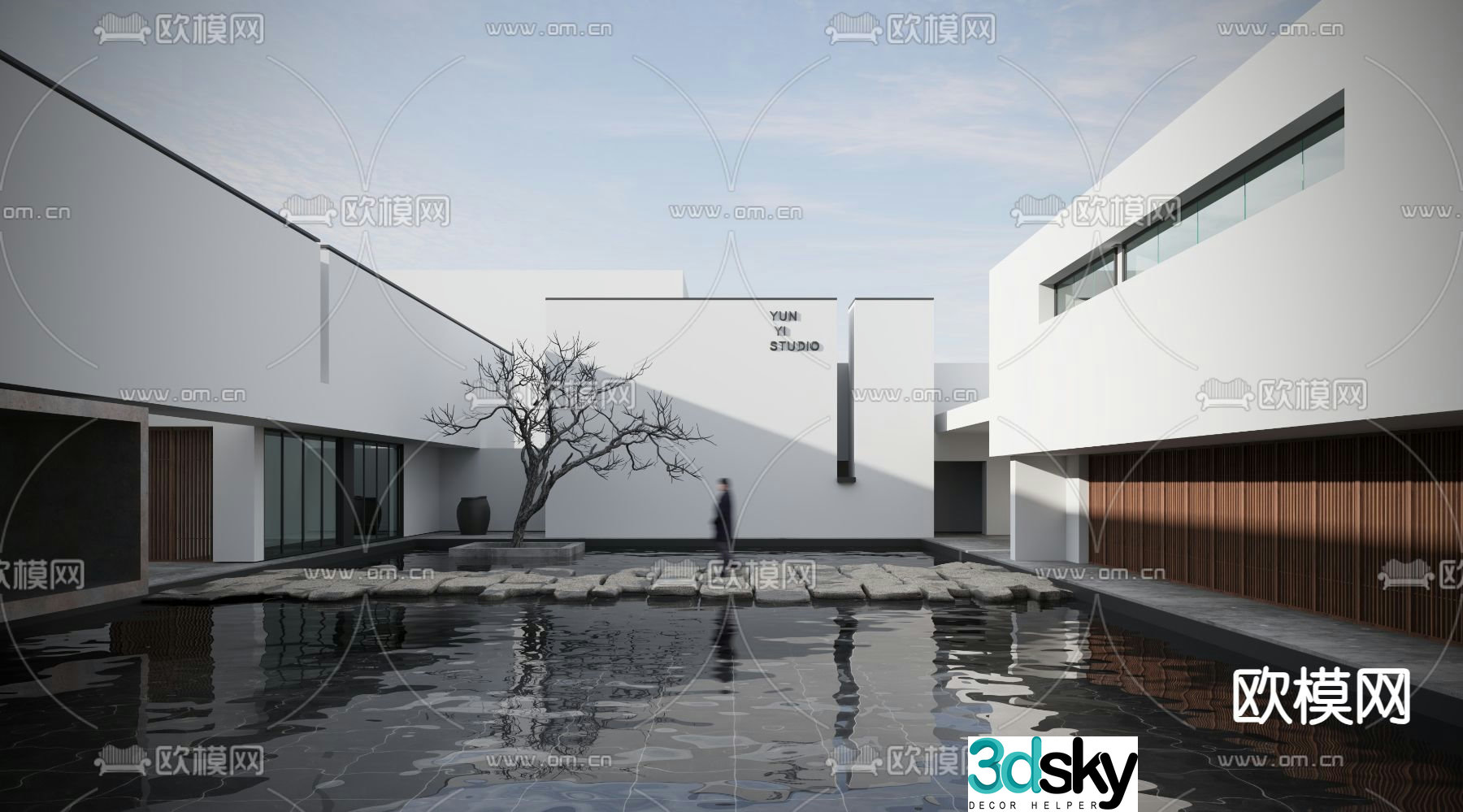 Courtyard landscape water feature atrium landscape 3d model