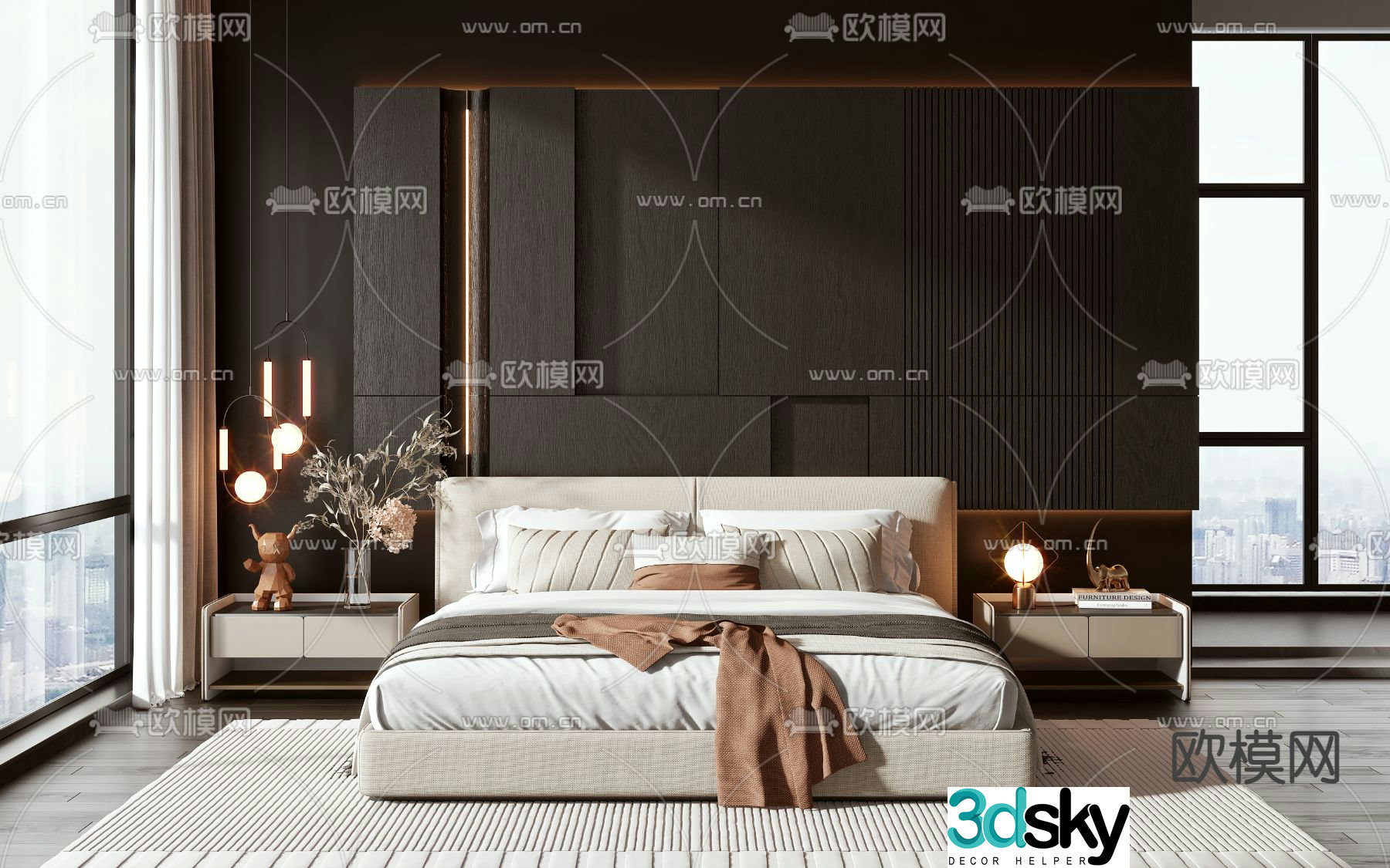 Modern double bed 3d model