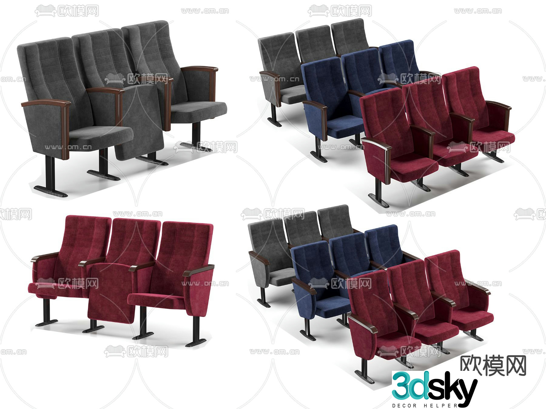 Nordic row chair public seat cinema chair 3d model