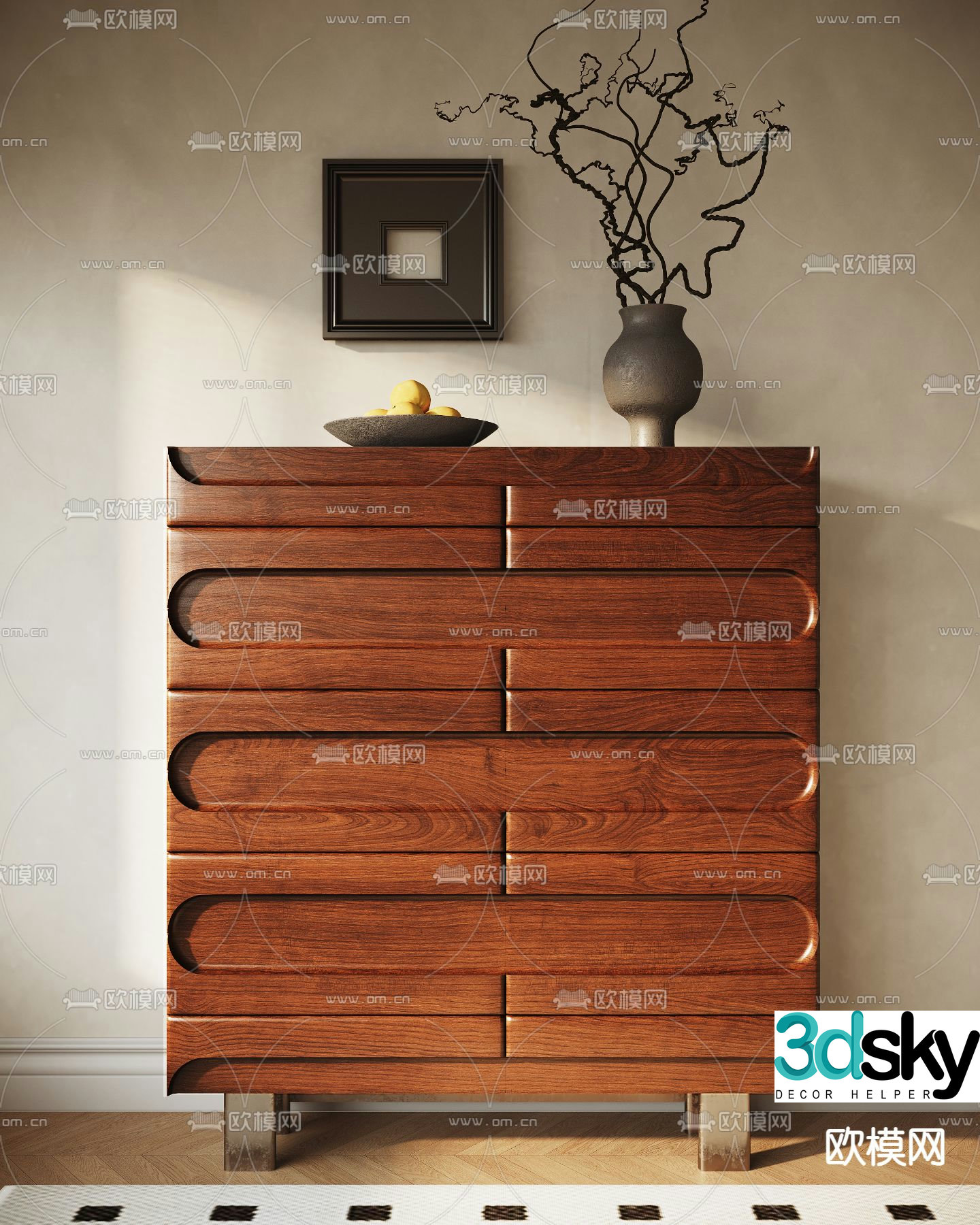 Middle-aged style chest cabinet entrance cabinet 3D model