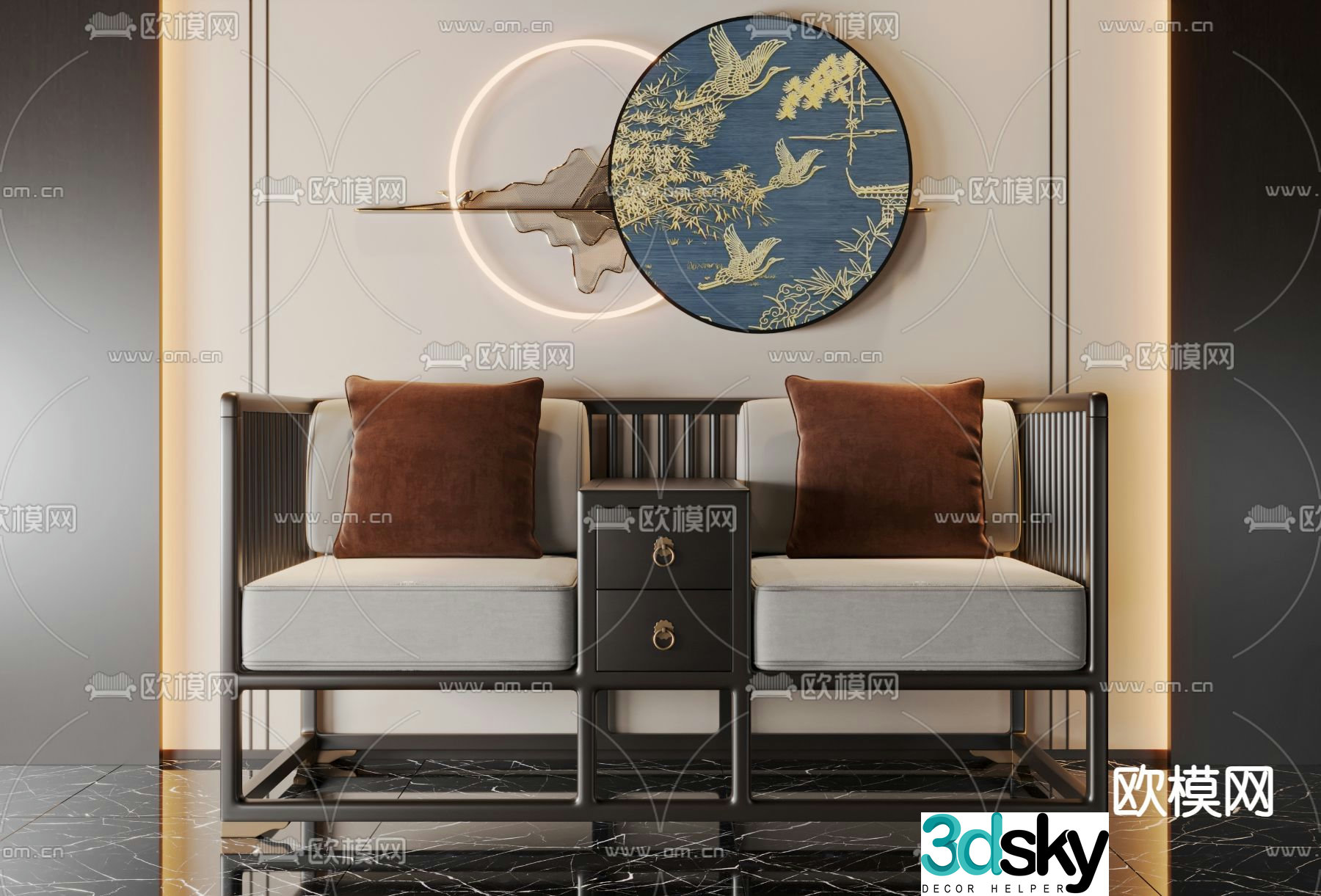 New Chinese style sofa double sofa 3d model
