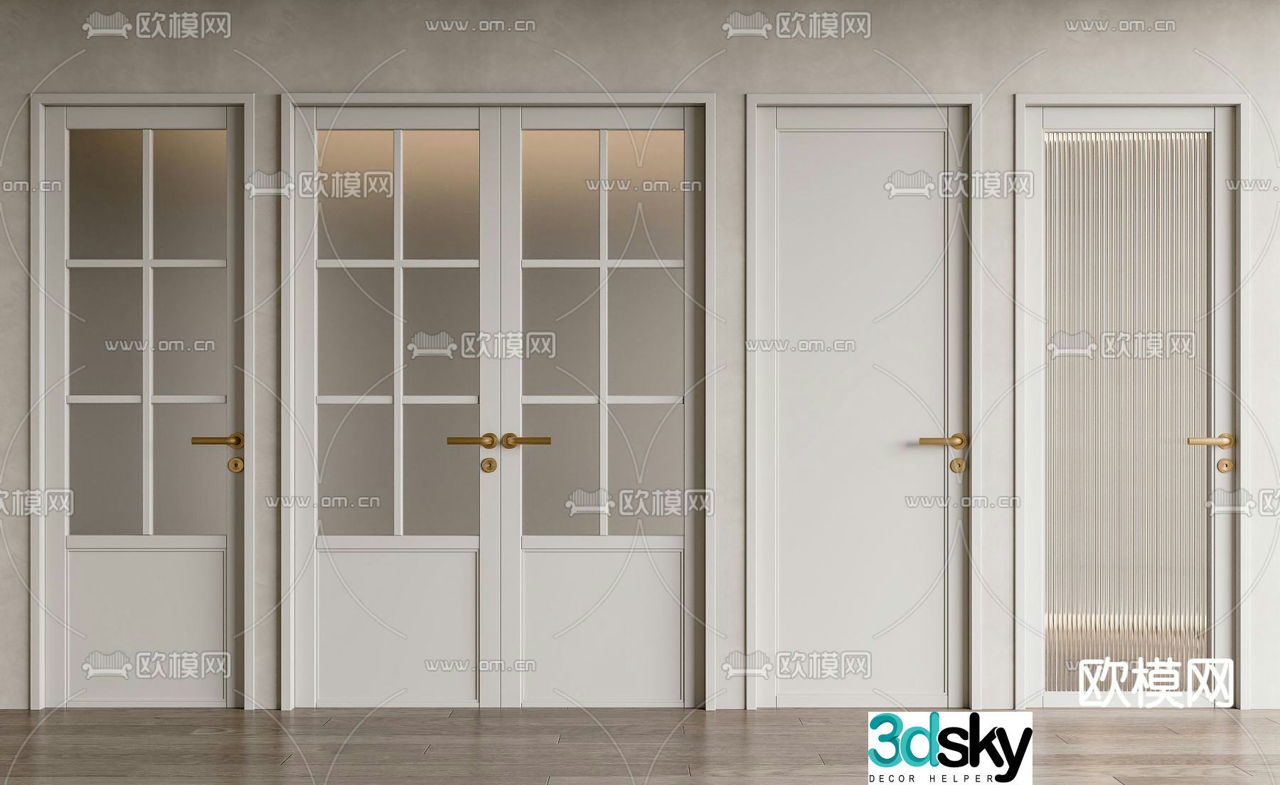 Single-open door Changhong glass door Double-open door Kitchen and bathroom door 3D model