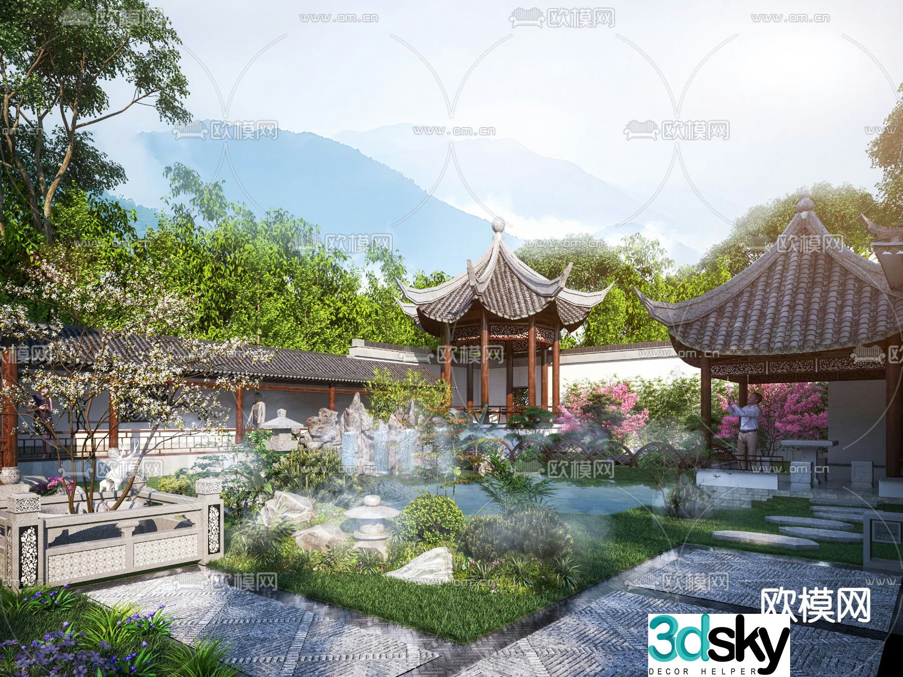 Villa interior garden landscape 3D model