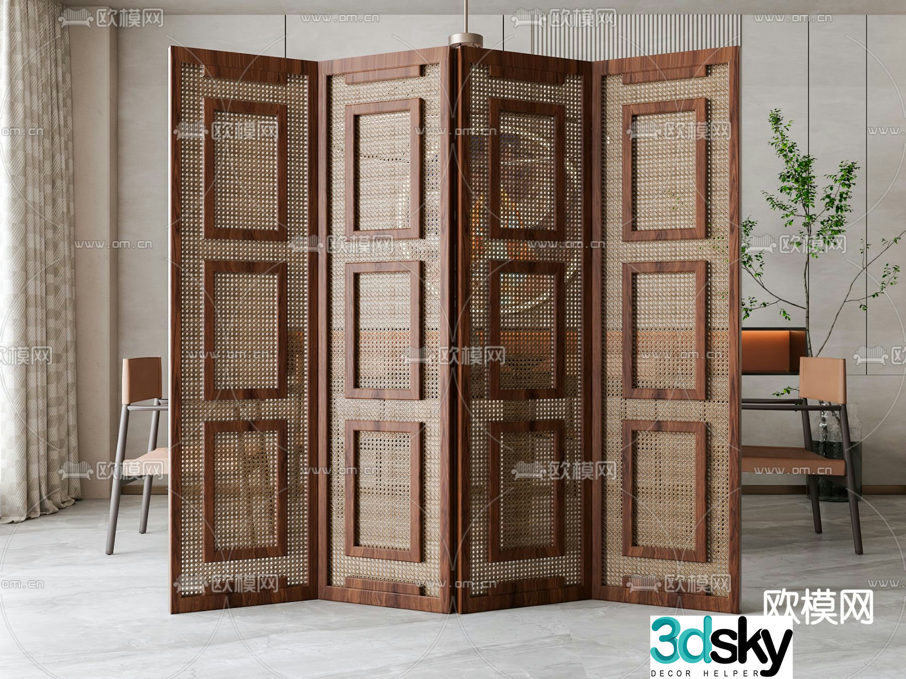 New Chinese-style screen partition 3D model