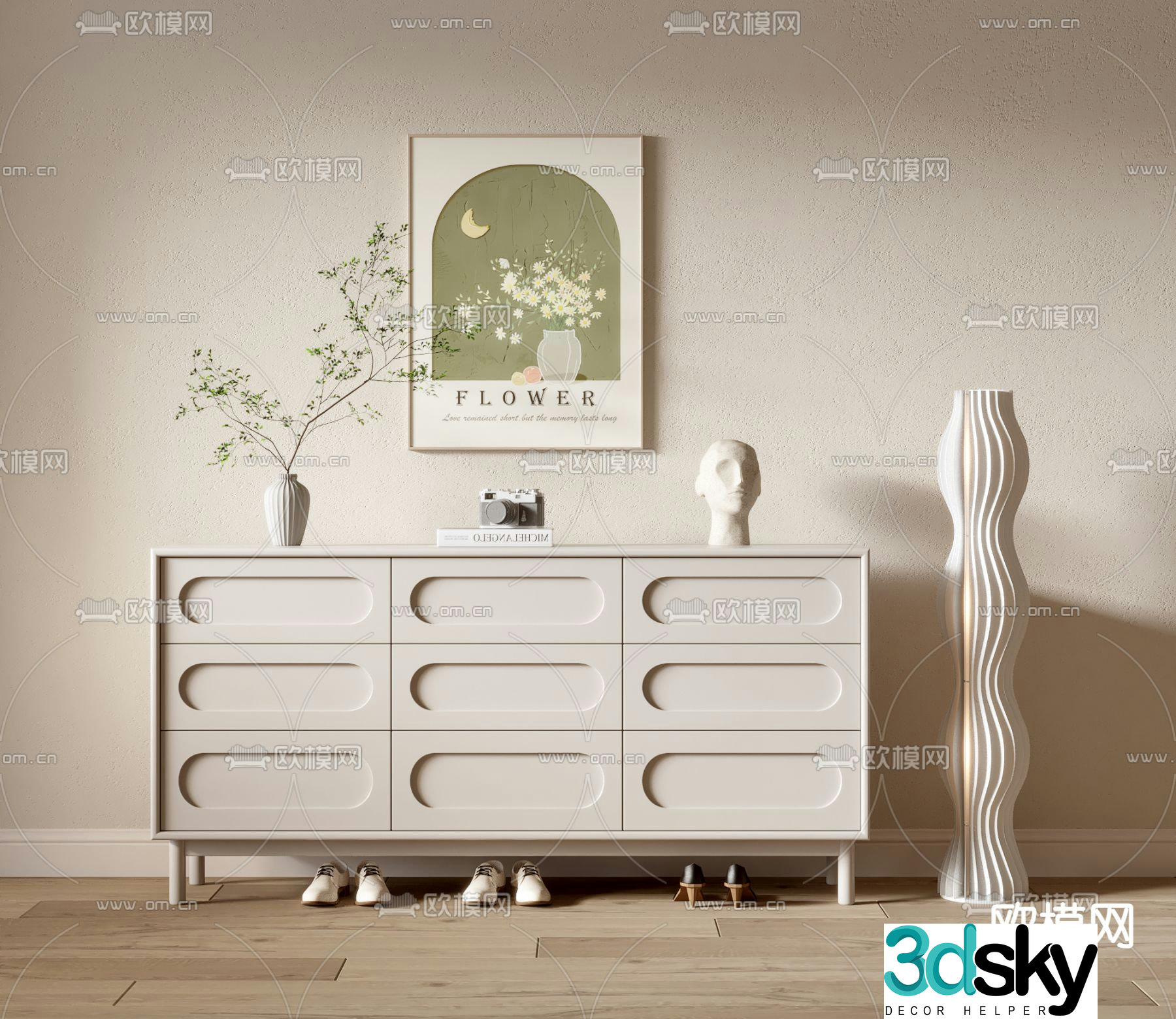 Cream style entrance cabinet shoe cabinet low cabinet 3d model