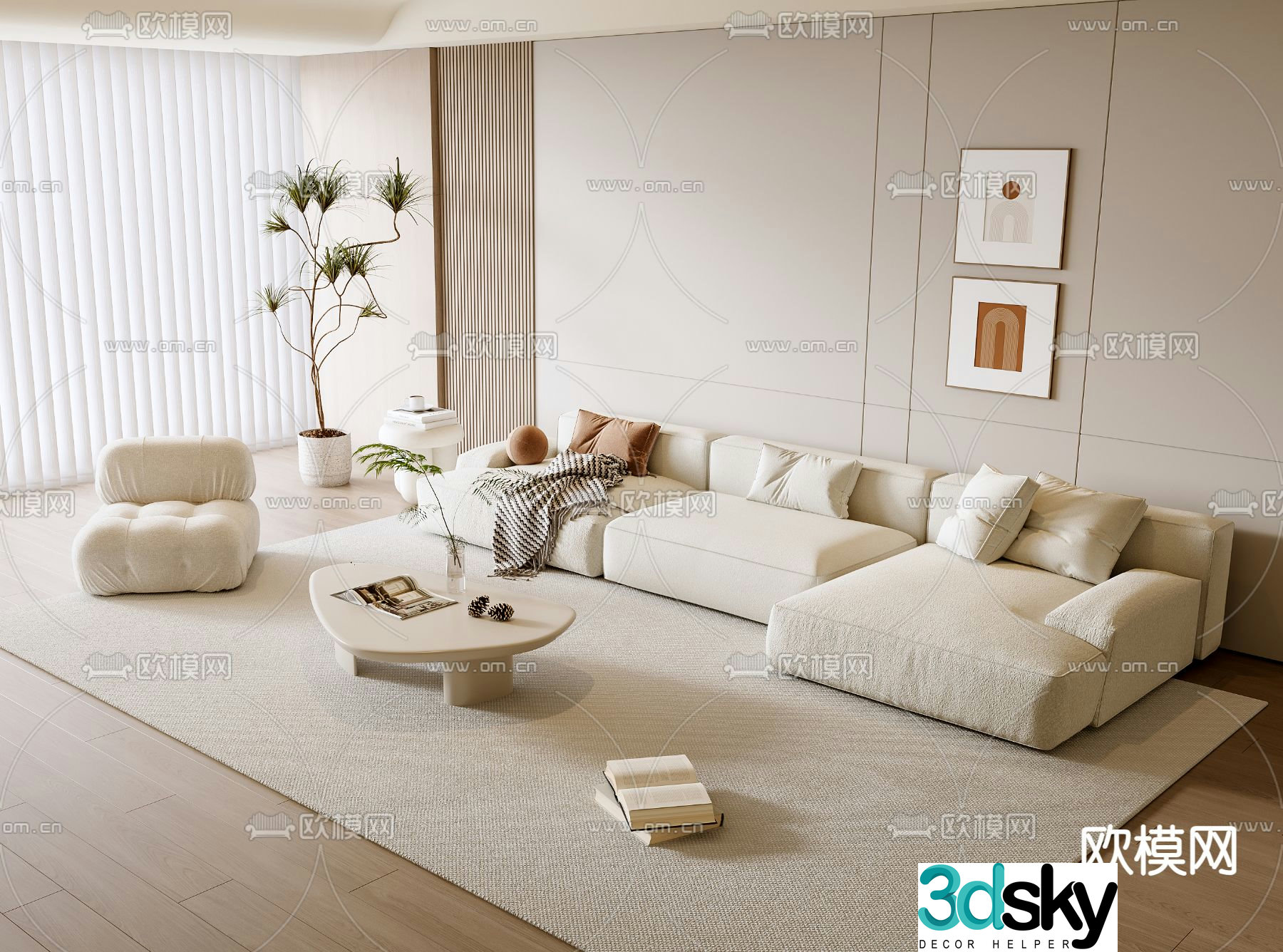 Cream style modular sofa 3d model