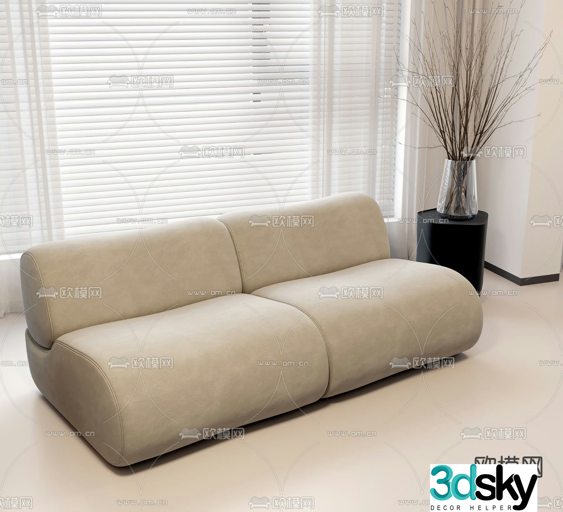 Double sofa upholstered sofa 3d model