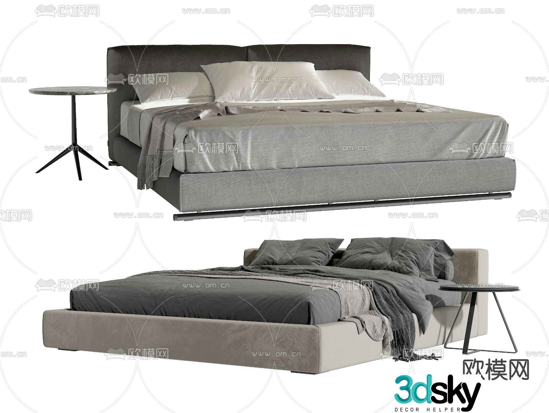 Modern double bed 3d model