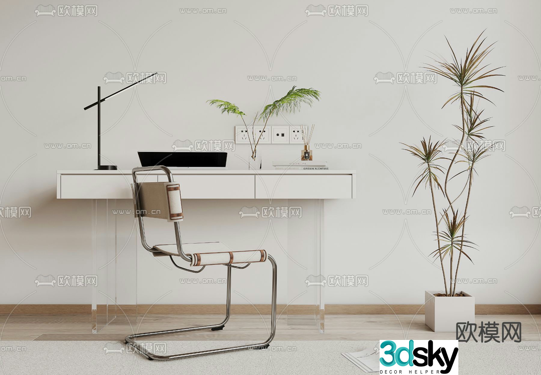 Modern desk writing desk computer desk 3d model