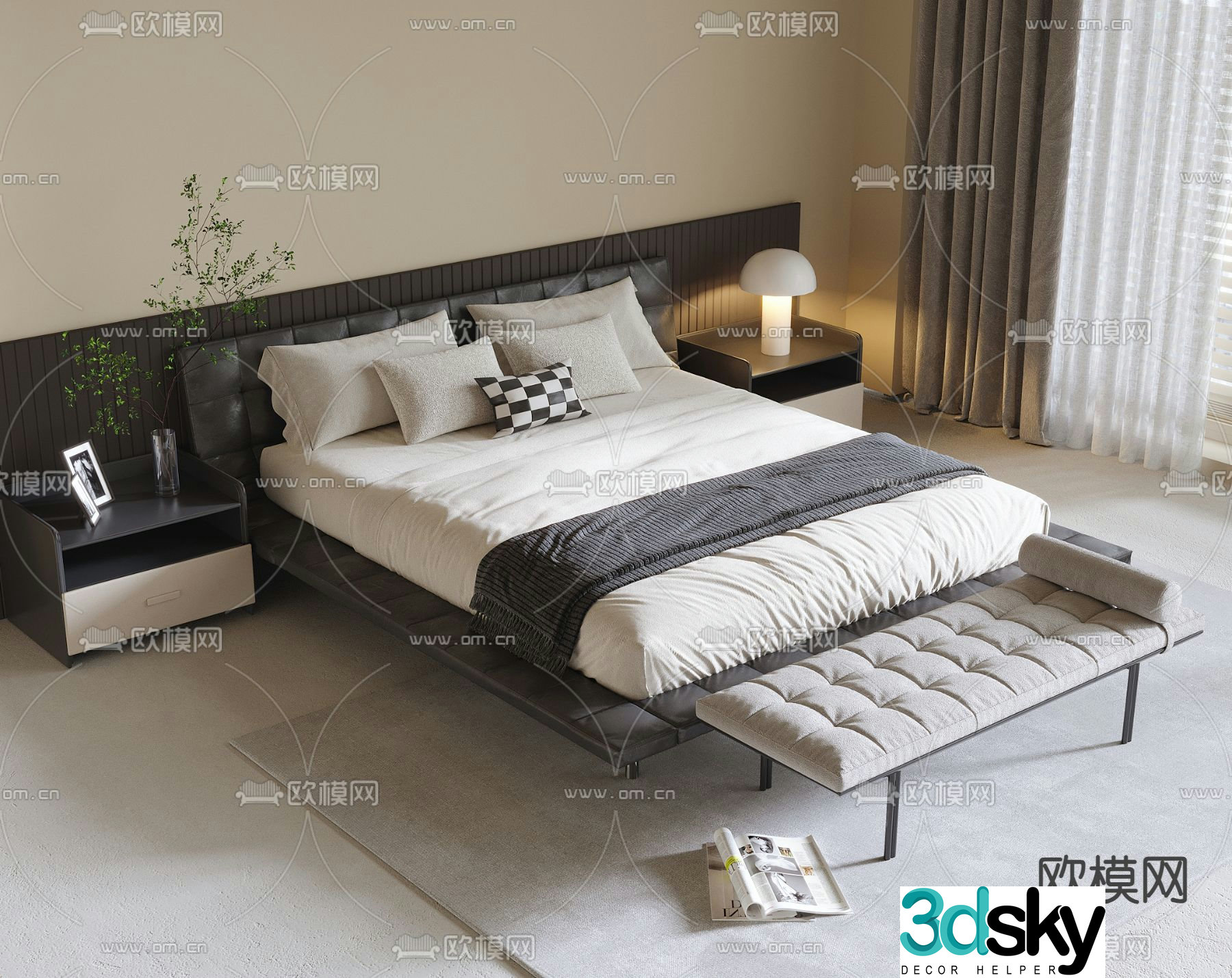 Modern double bed 3d model