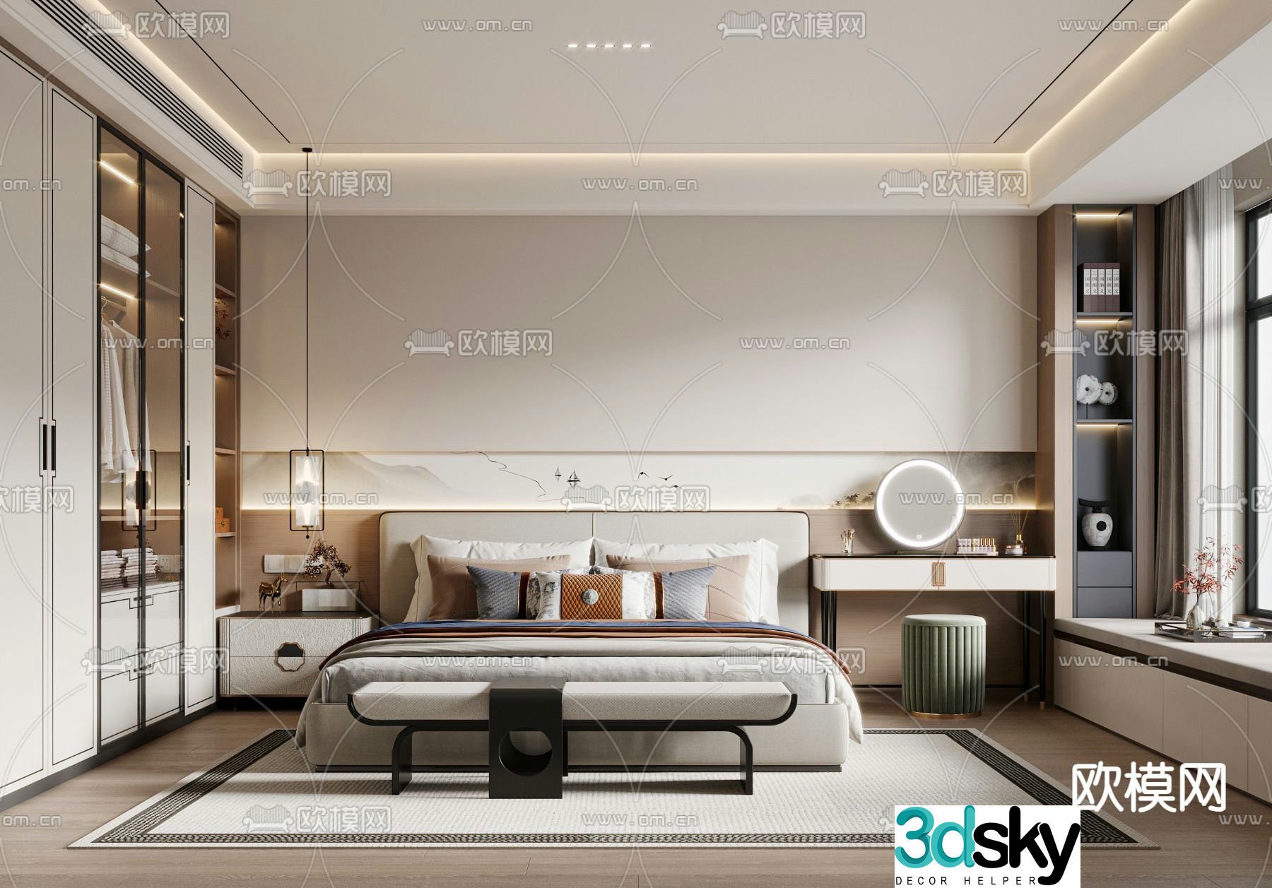 New Chinese style bedroom master room 3d model