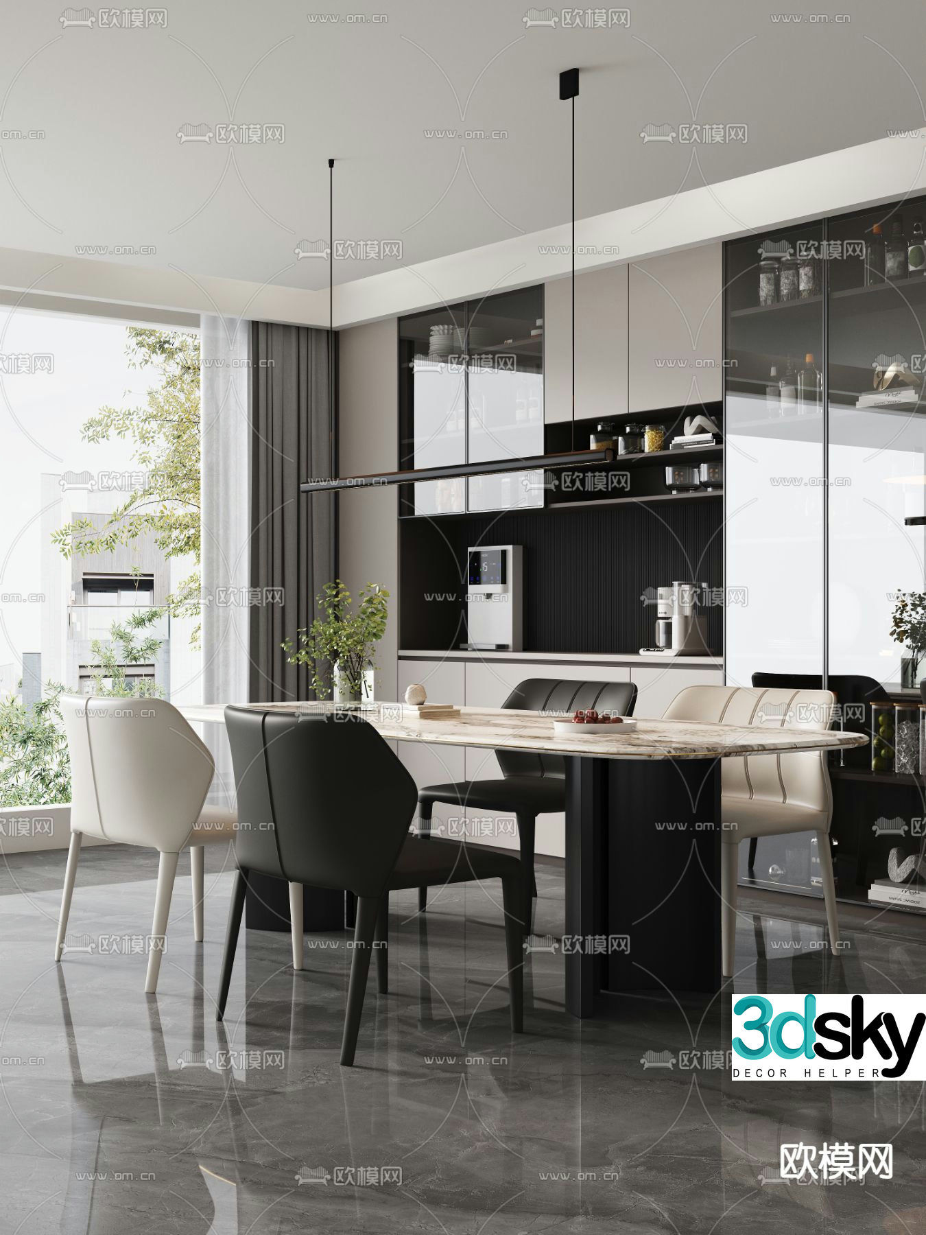 Bar dining table and chairs slate dining table 3d model