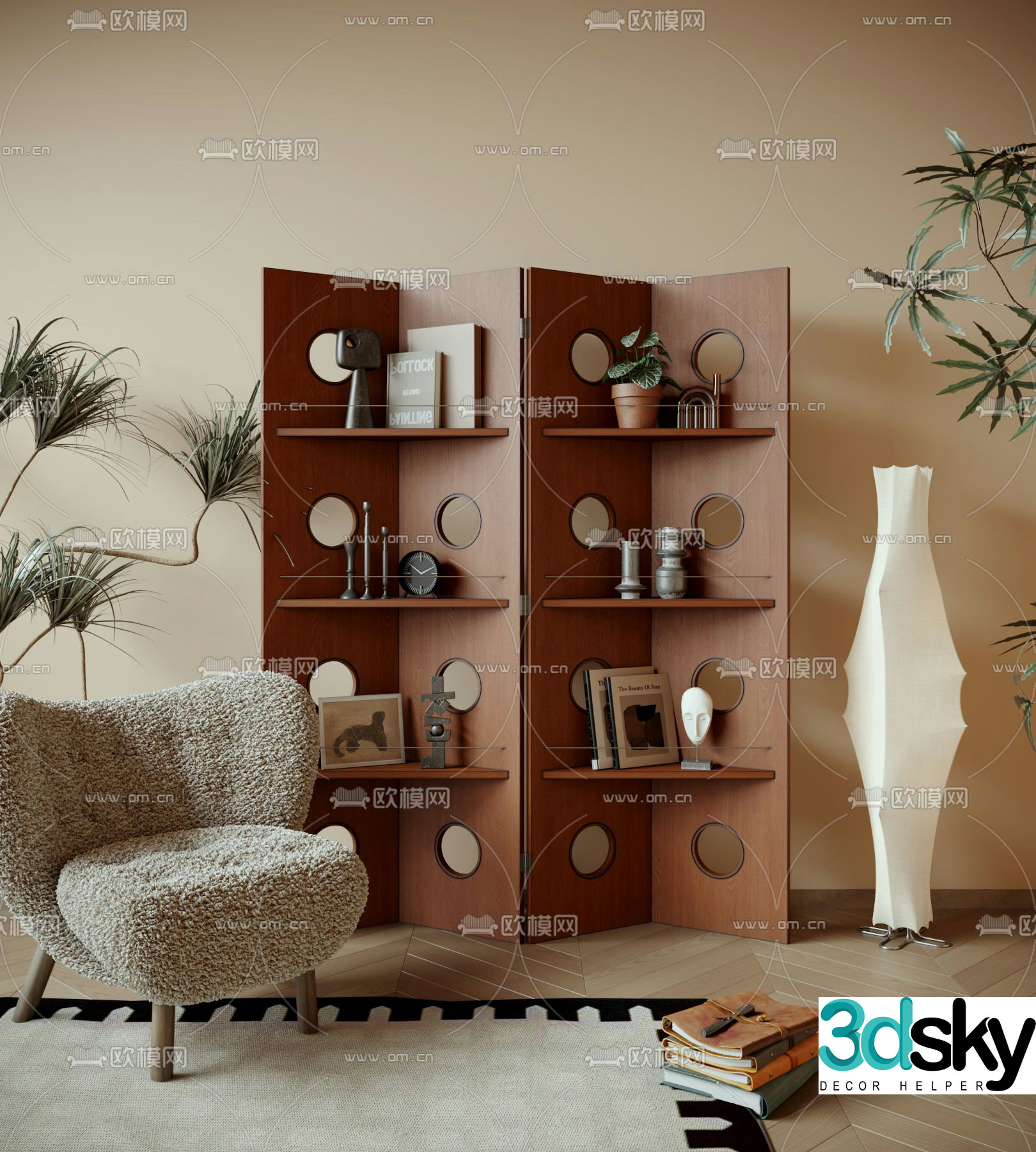 Medieval style screen decorative rack storage rack 3D model