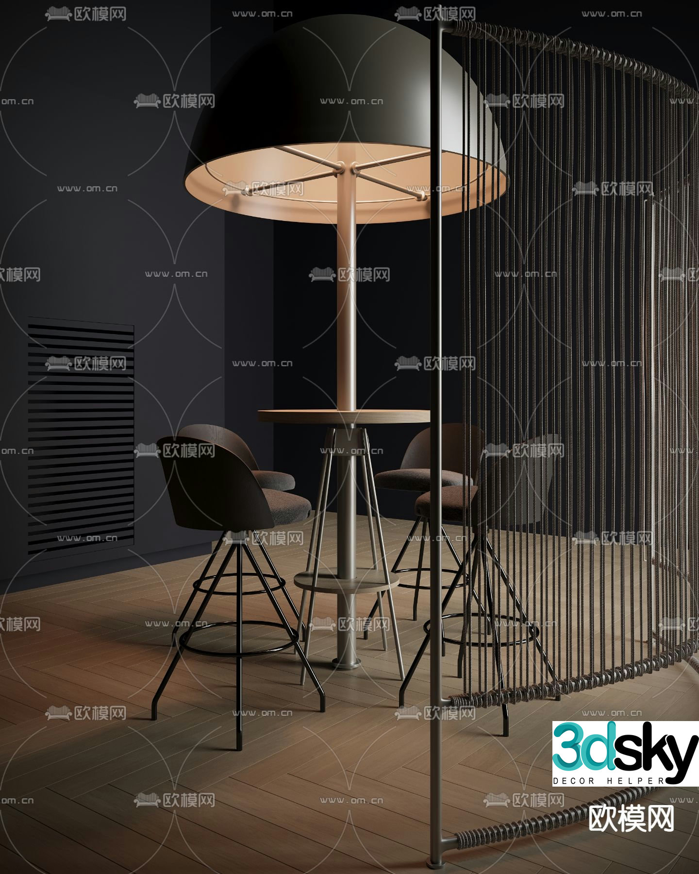 Industrial style round bar counter bar chair bar stool 3D model