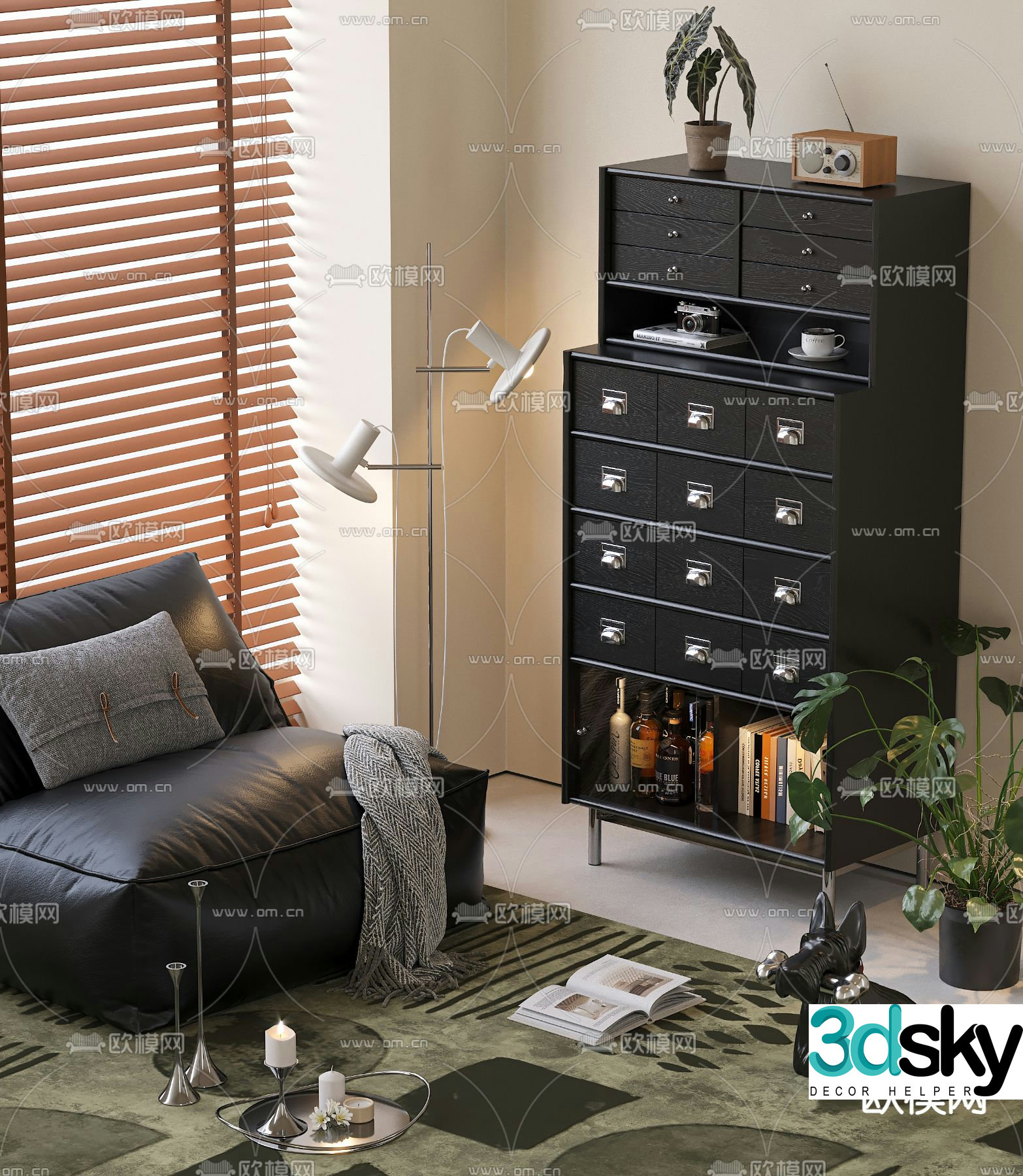 Medieval style side cabinet high cabinet locker 3d model