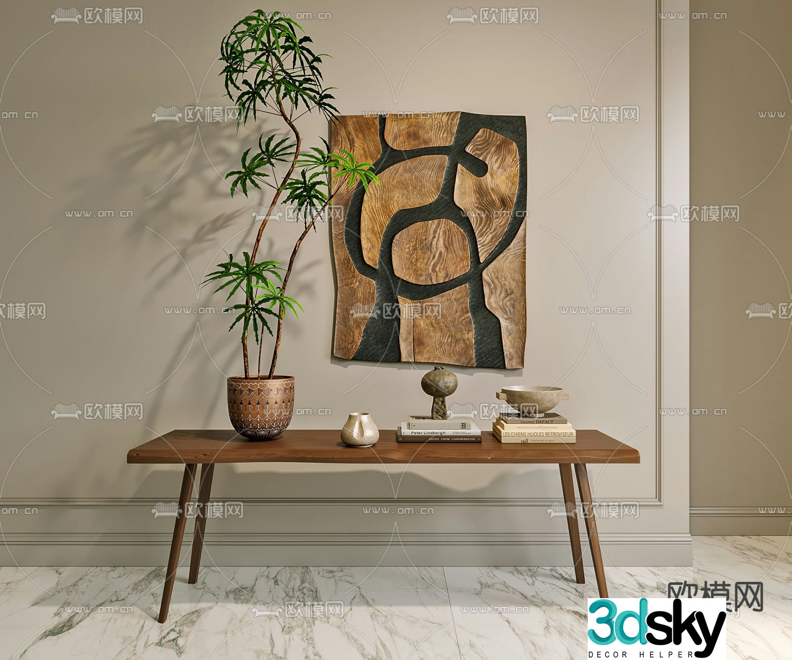 Middle-aged style end viewing platform 3D model of hanging paintings
