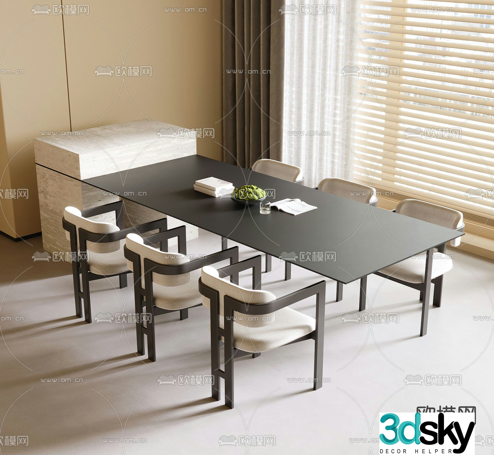 3D model of Nakadao dining table and chair