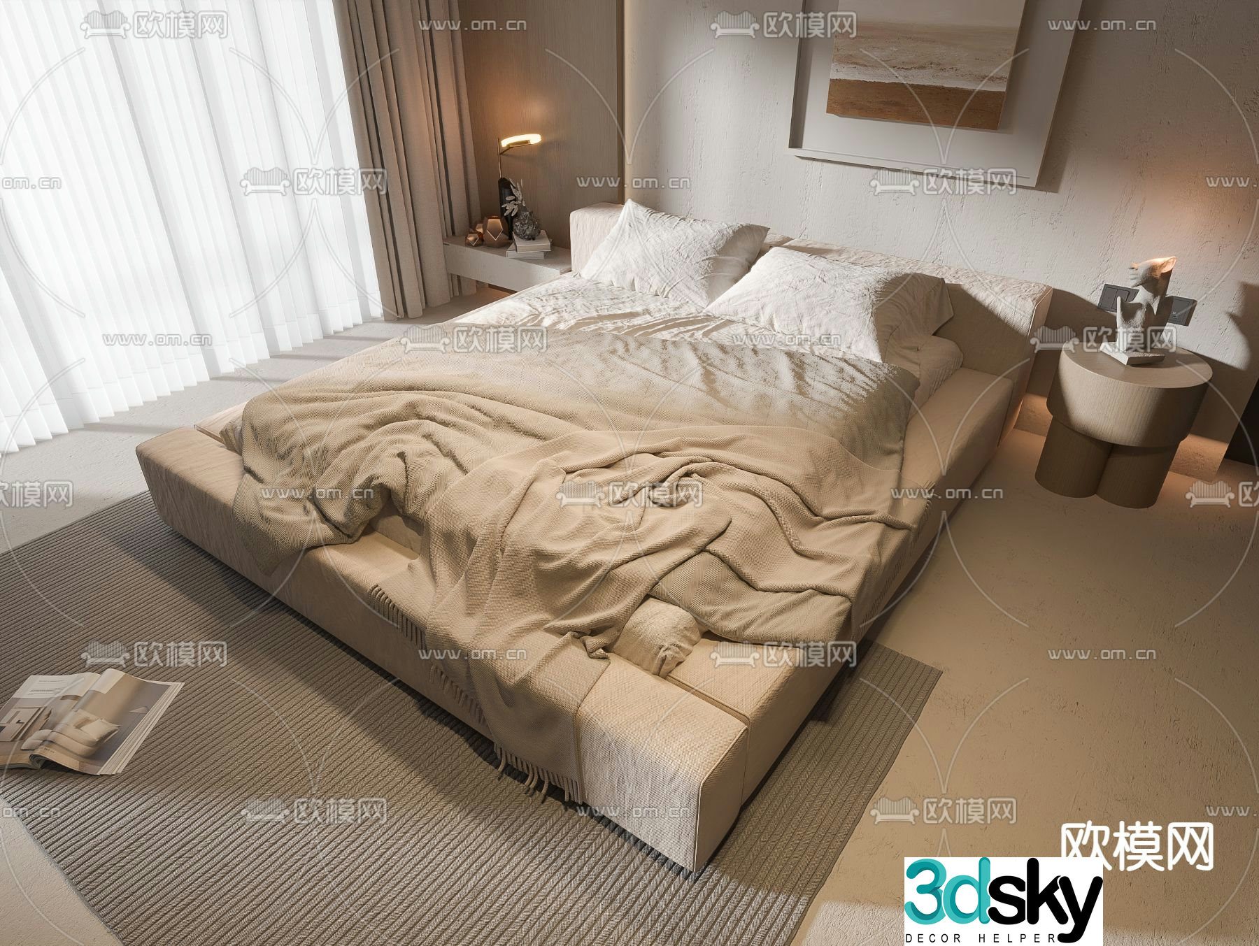 Wabi-sabi double bed 3d model