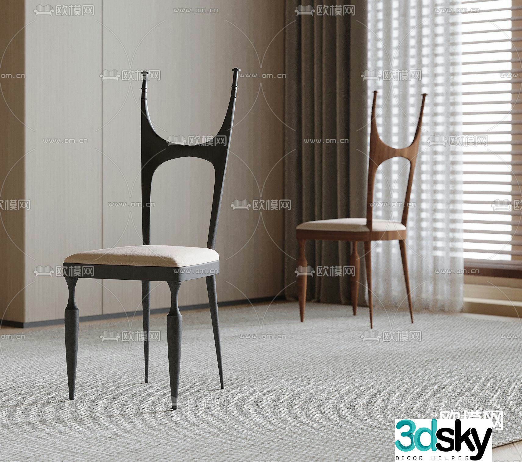 Medieval style chair dining chair 3d model