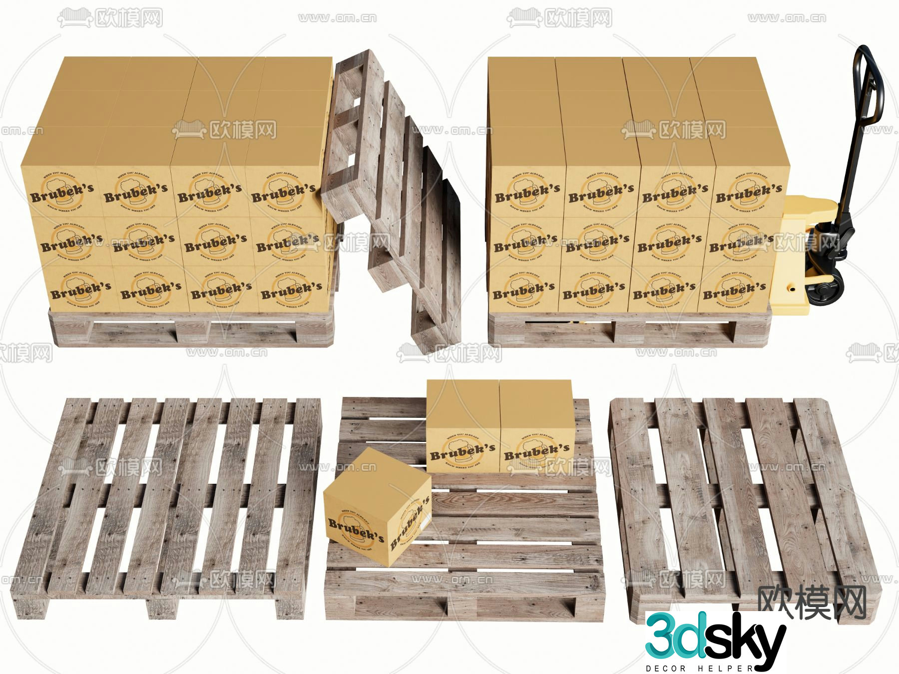 Solid wood pallet cargo pallet forklift plate 3d model