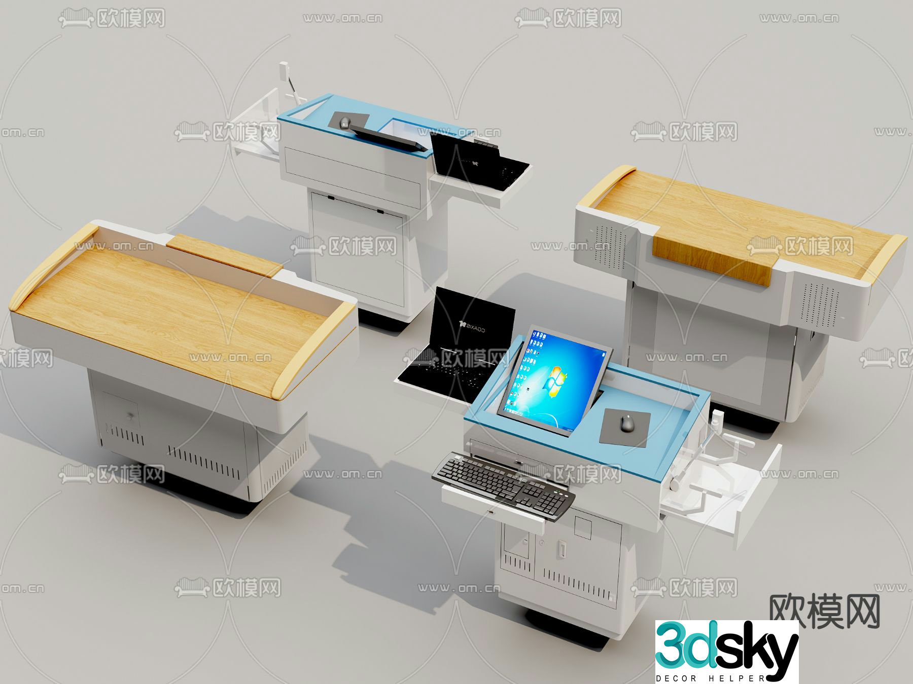 Lecture podium conference table lecture table teacher desk and chair 3d model