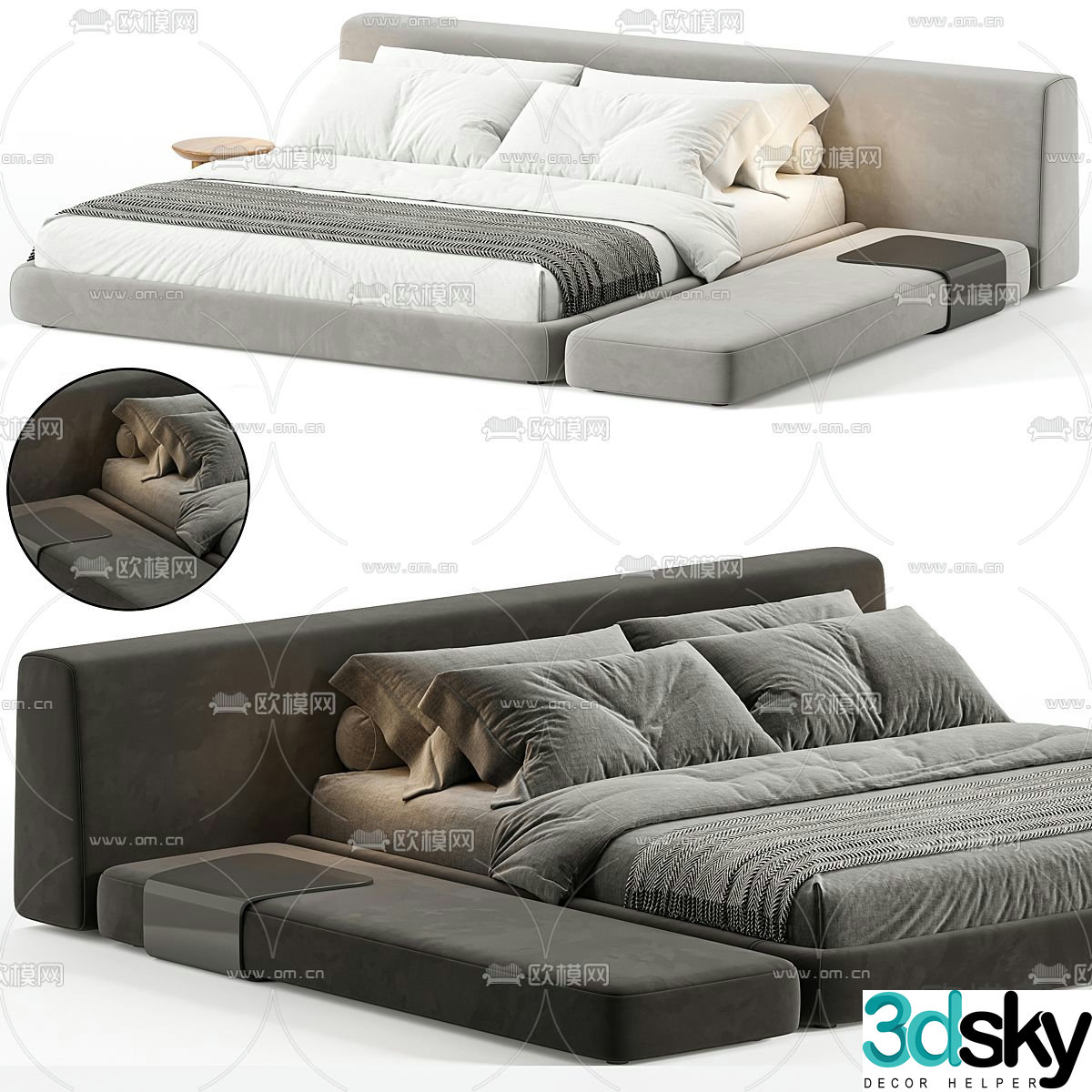 Premium gray double bed 3d model