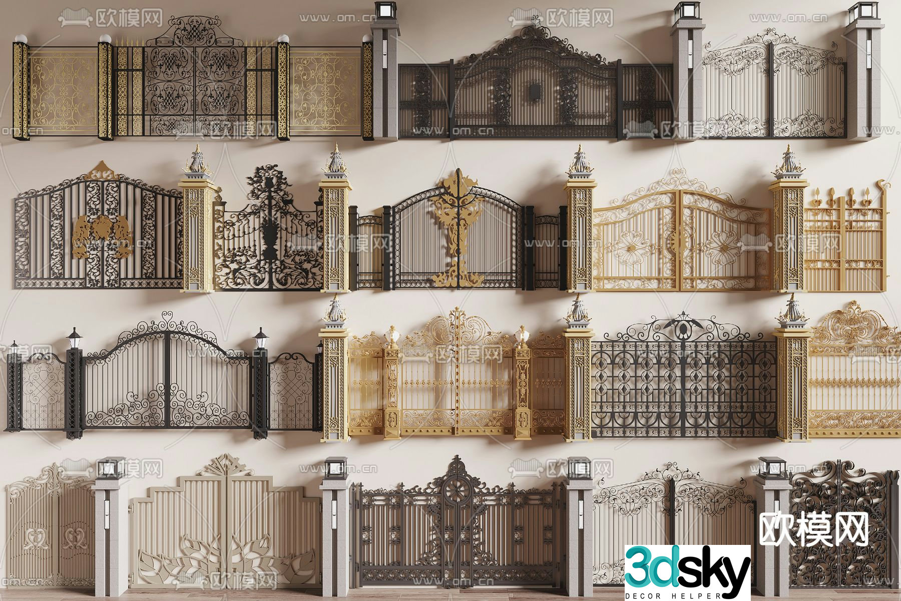 Simplified European courtyard gate iron art gate villa gate 3d model