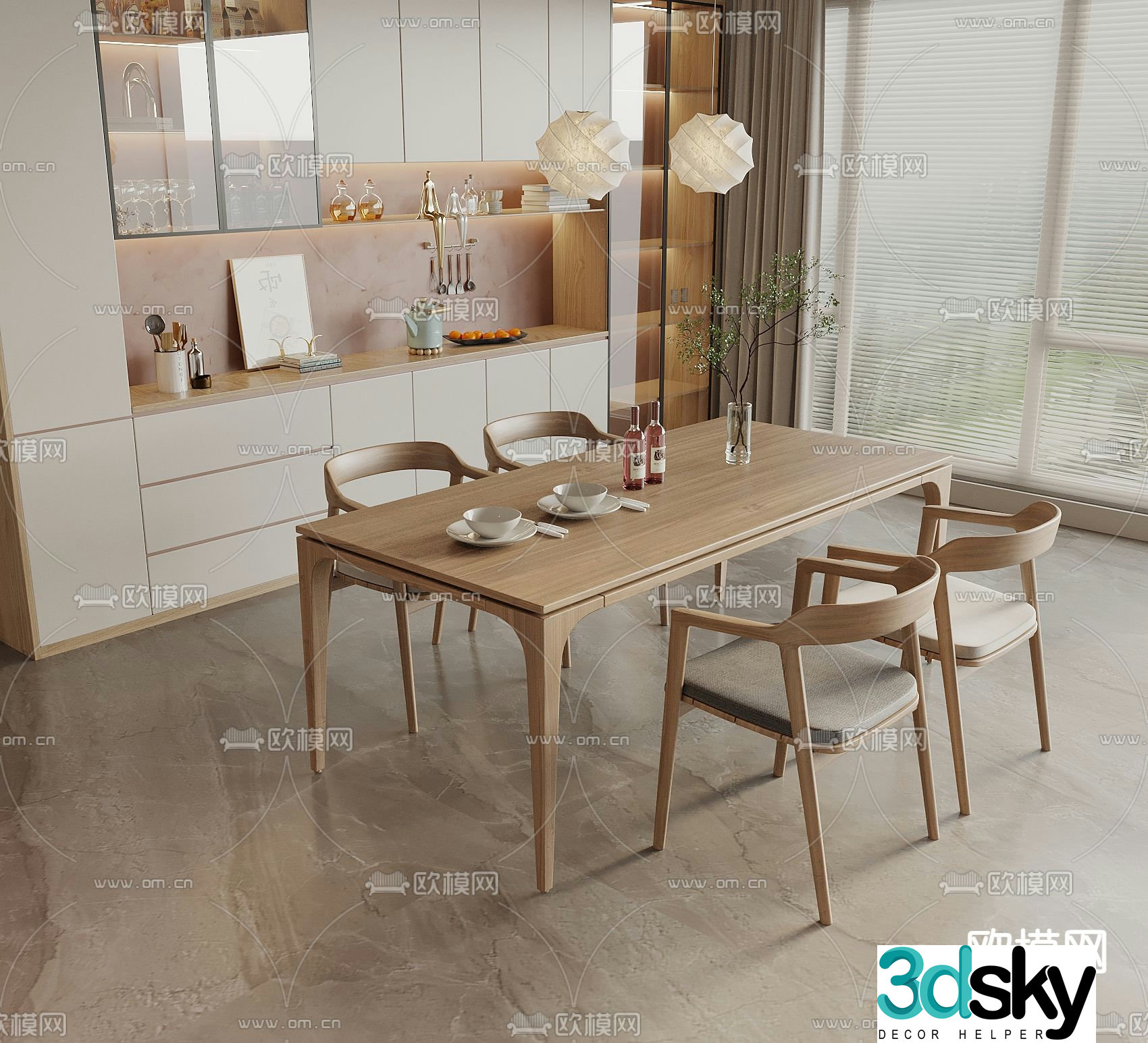 Nordic dining table and chairs 3d model