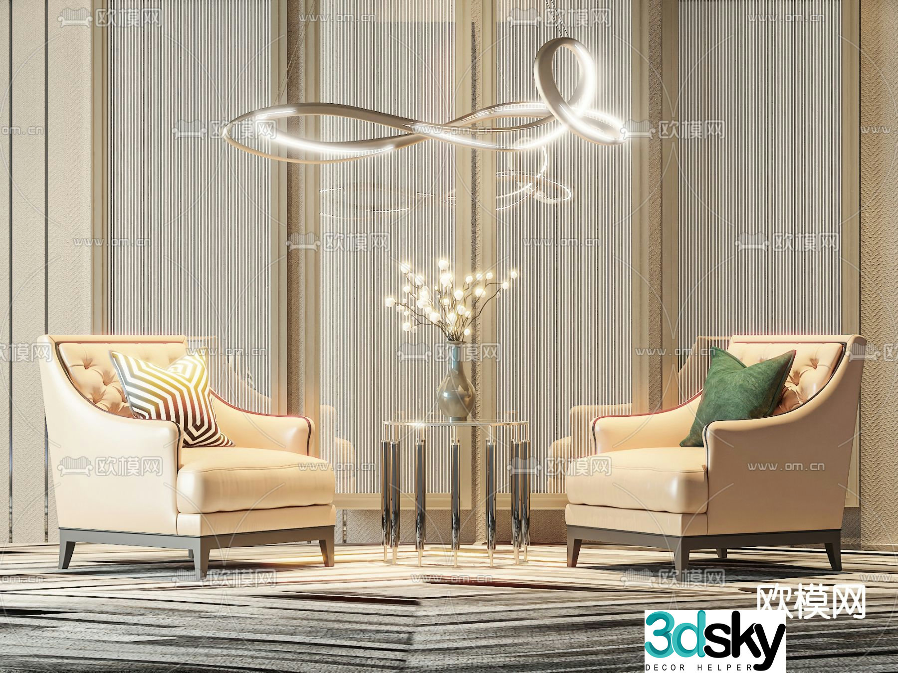 Light luxury sofa chair single sofa 3d model