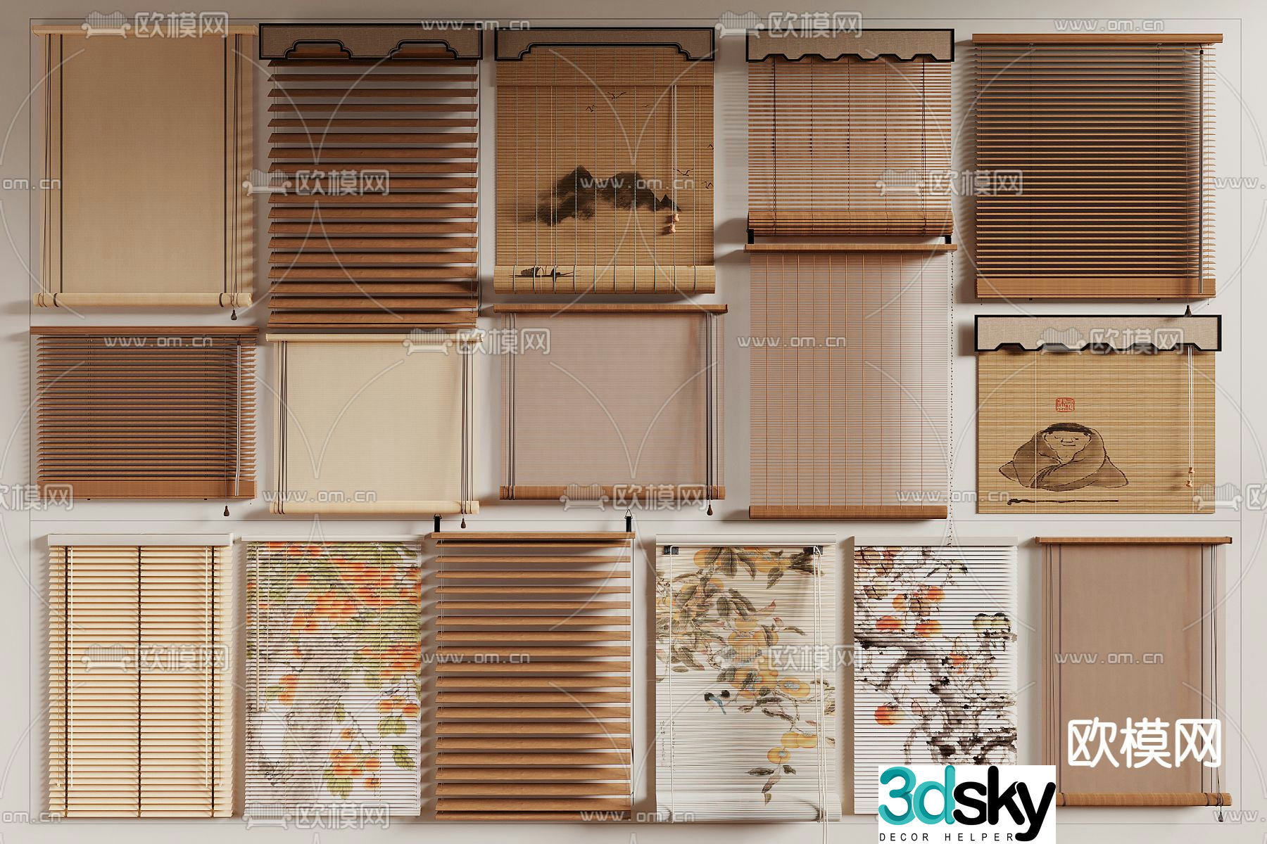 New Chinese curtains venetian blinds roller blinds bamboo curtains pull curtains 3D model