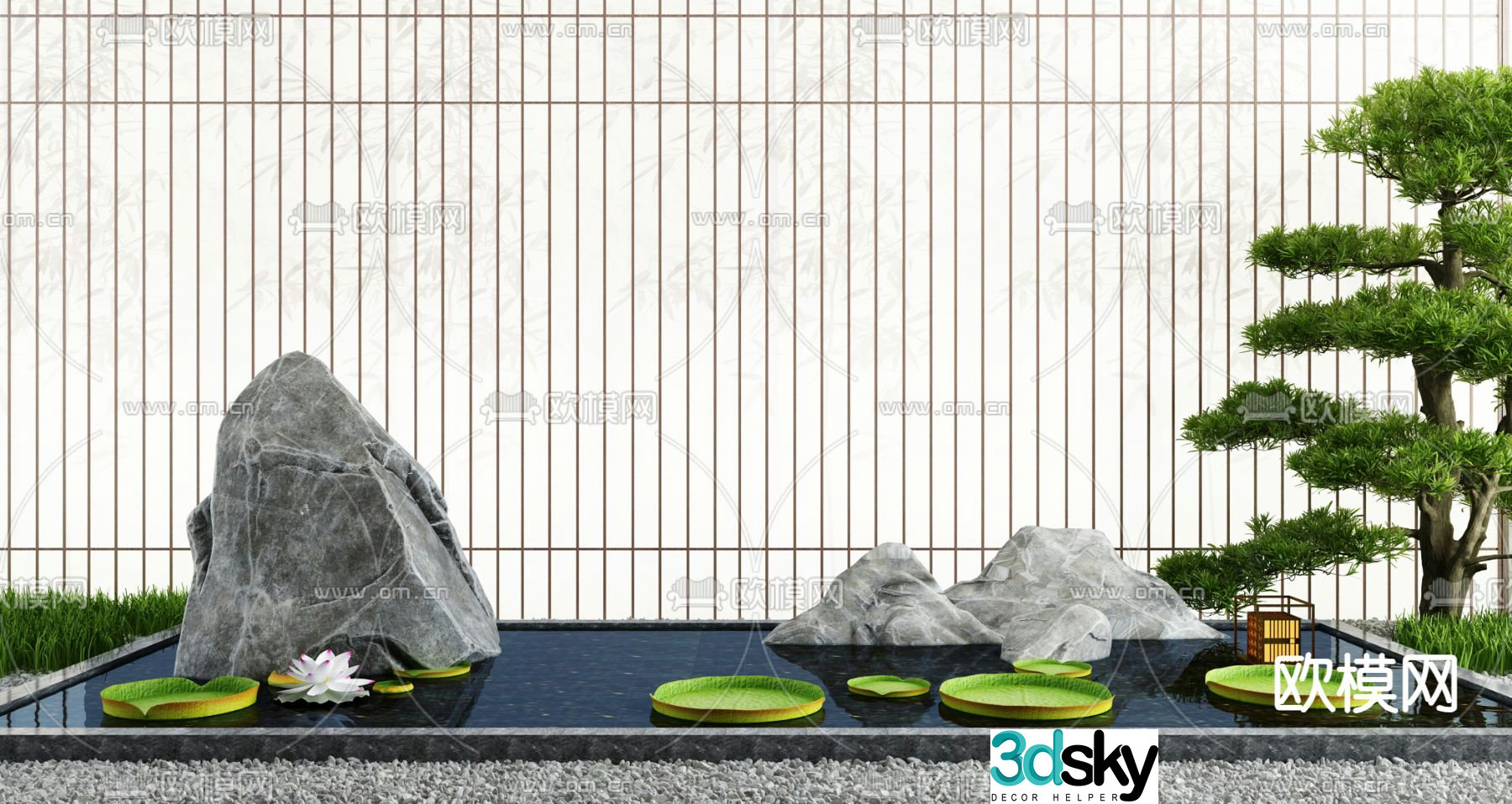 Courtyard waterscape sketch pool sketch 3D model