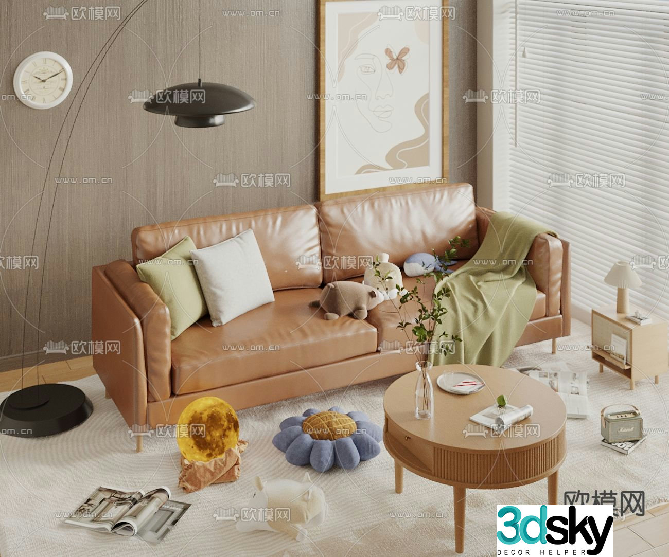 Double sofa leather sofa 3d model