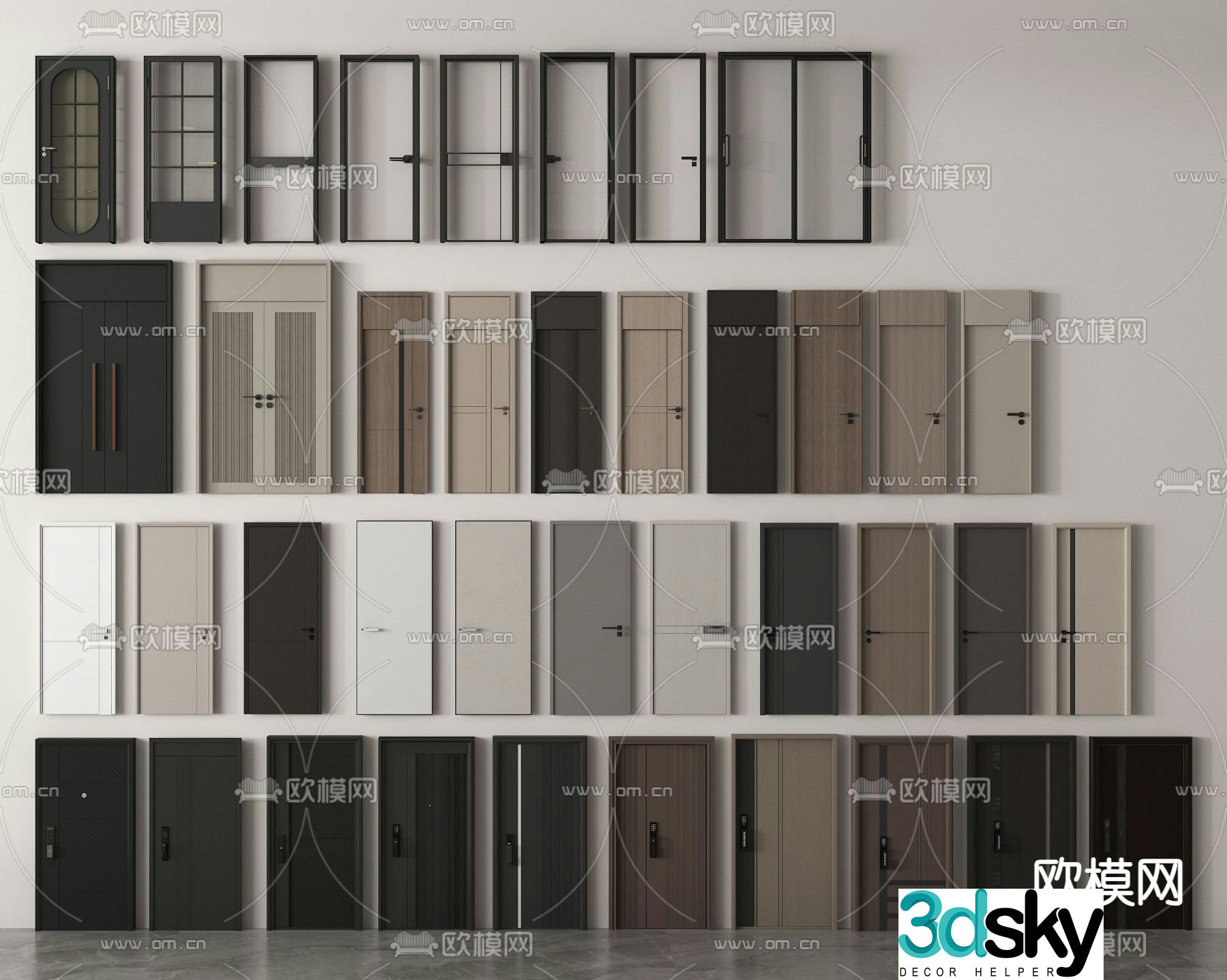 Single door flat door Changhong glass door kitchen and bathroom door double door bedroom door 3D model