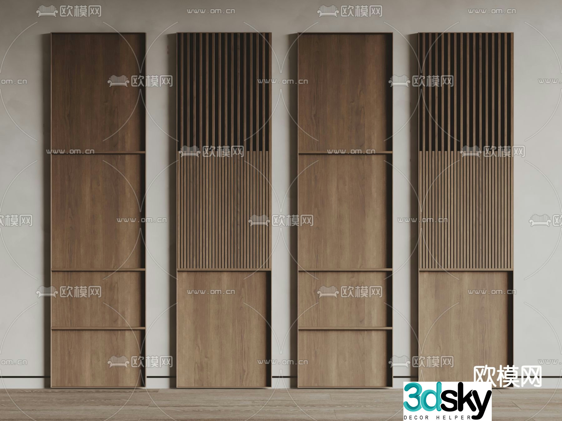 Wood veneer wall panel Grating board 3d model