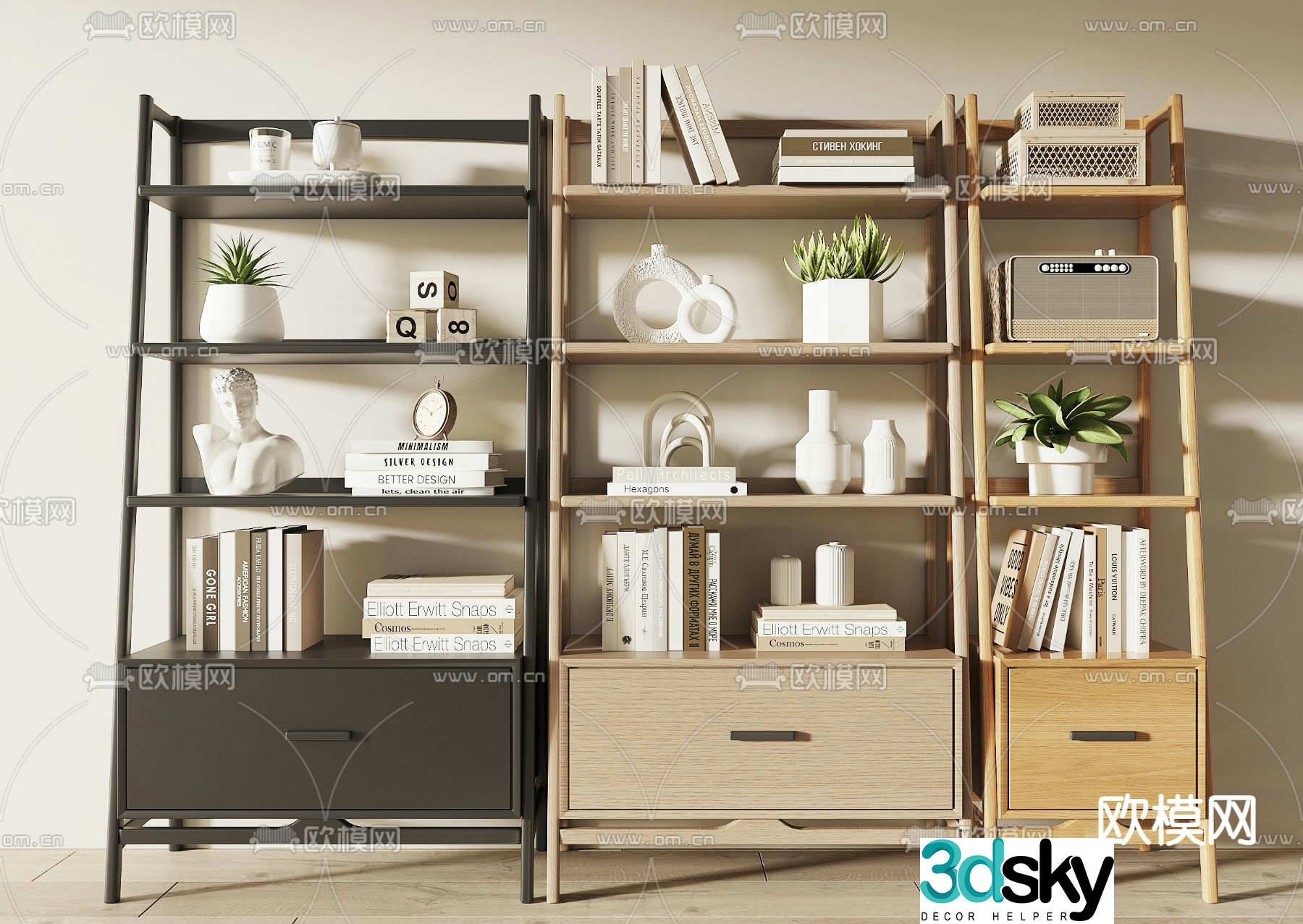 Nordic shelf bookshelf 3d model