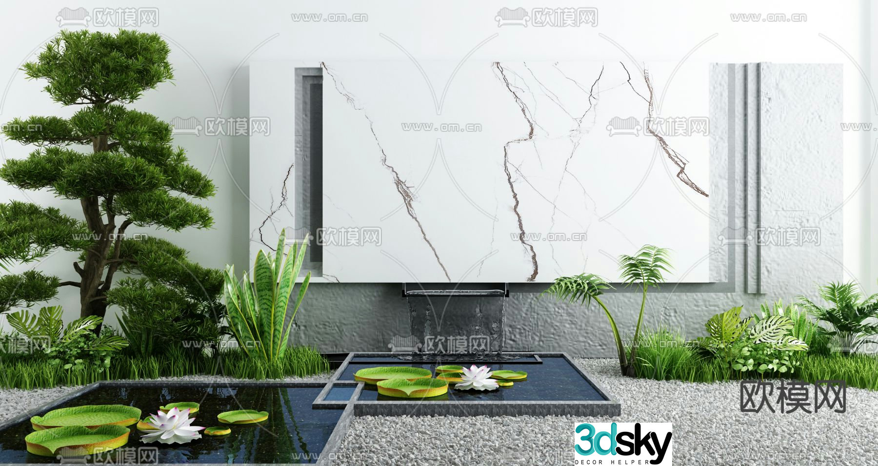 Water feature sketch flowing water feature wall lotus pond 3D model