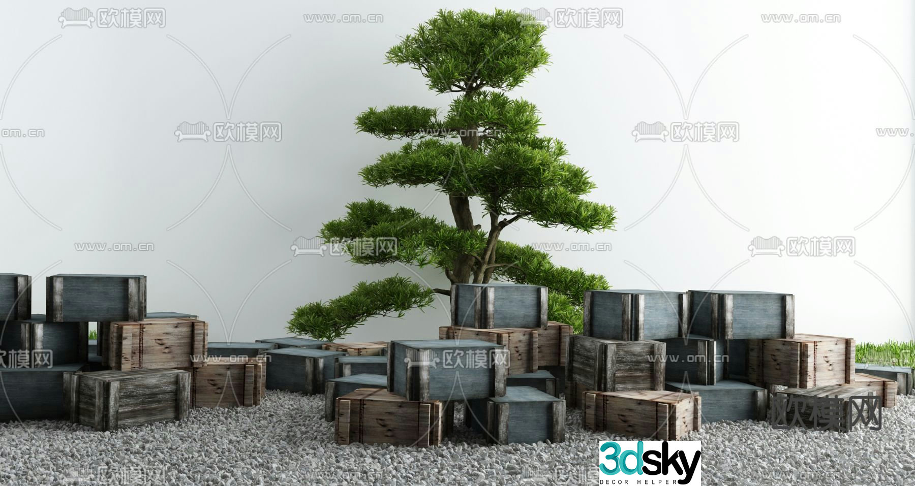 Courtyard landscape sketch wooden box sketch 3D model