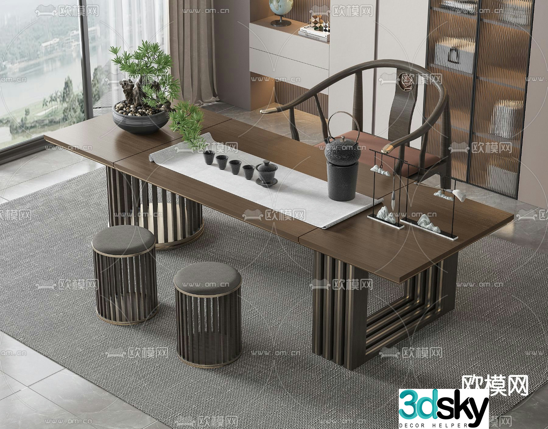 New Chinese style tea table tea table tea table 3d model