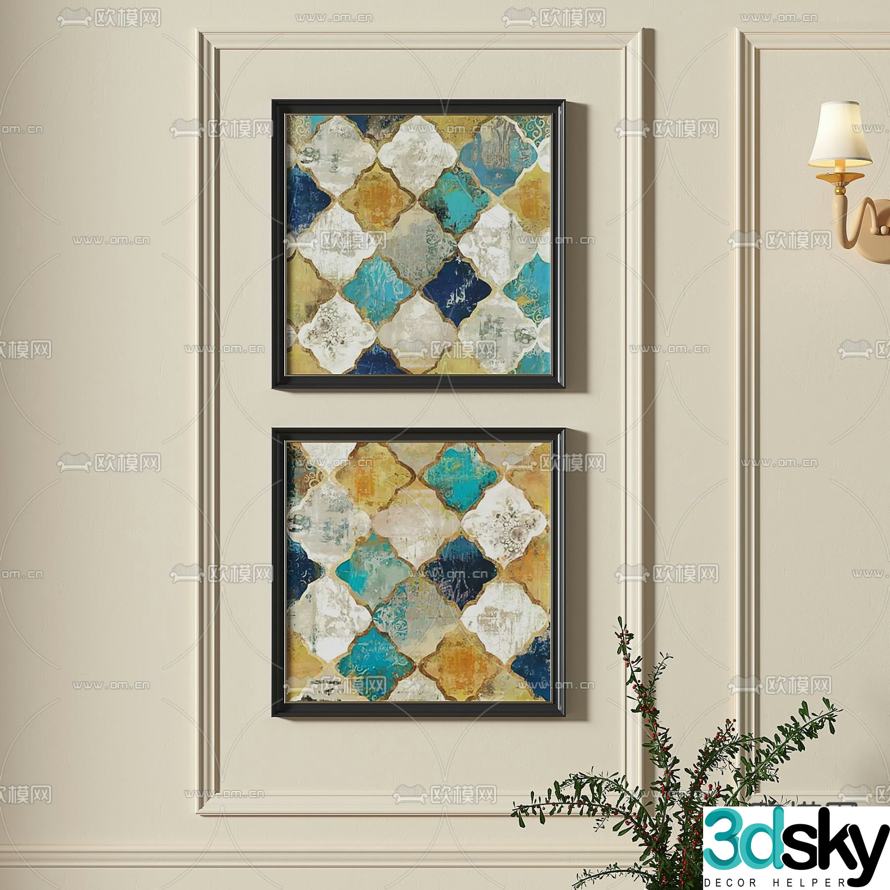 French hanging paintings combined paintings Chinese style decorative paintings 3D model