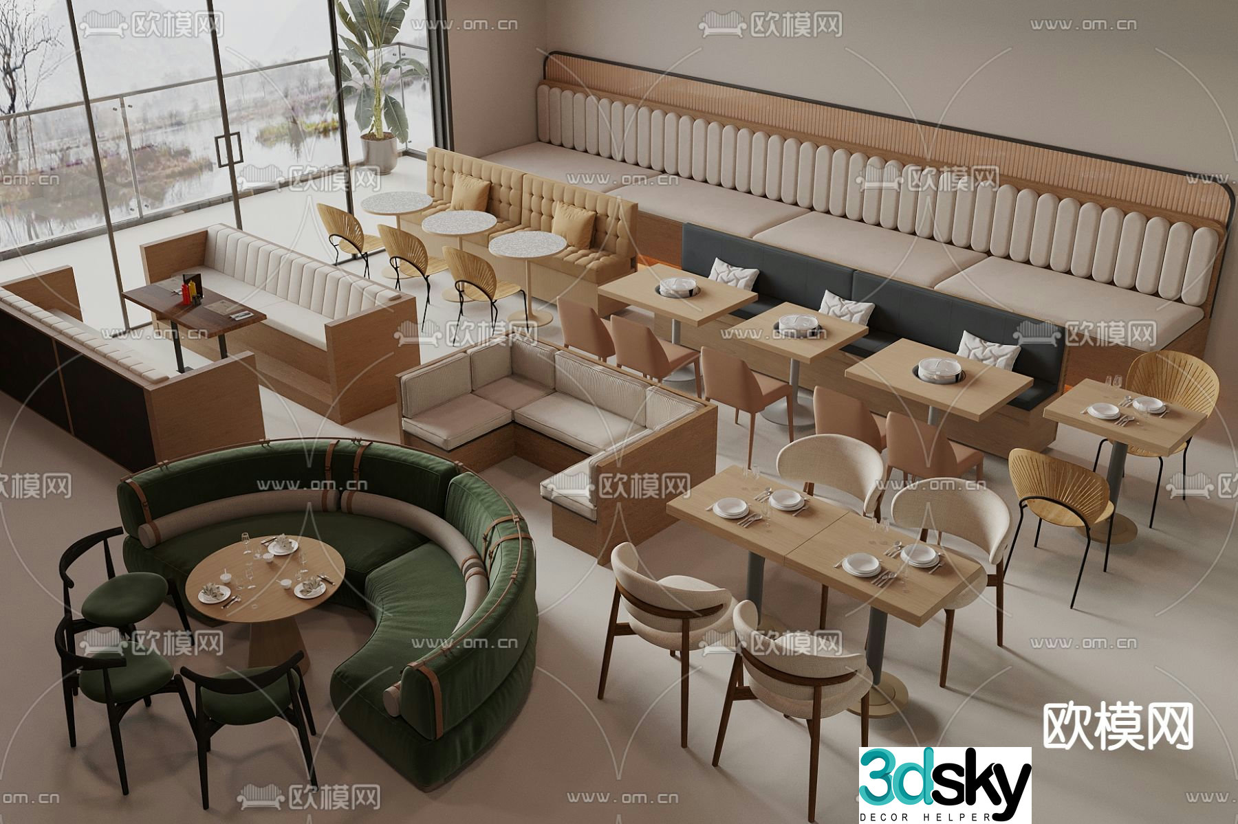 Card seat dining table and chairs restaurant card seat 3d model